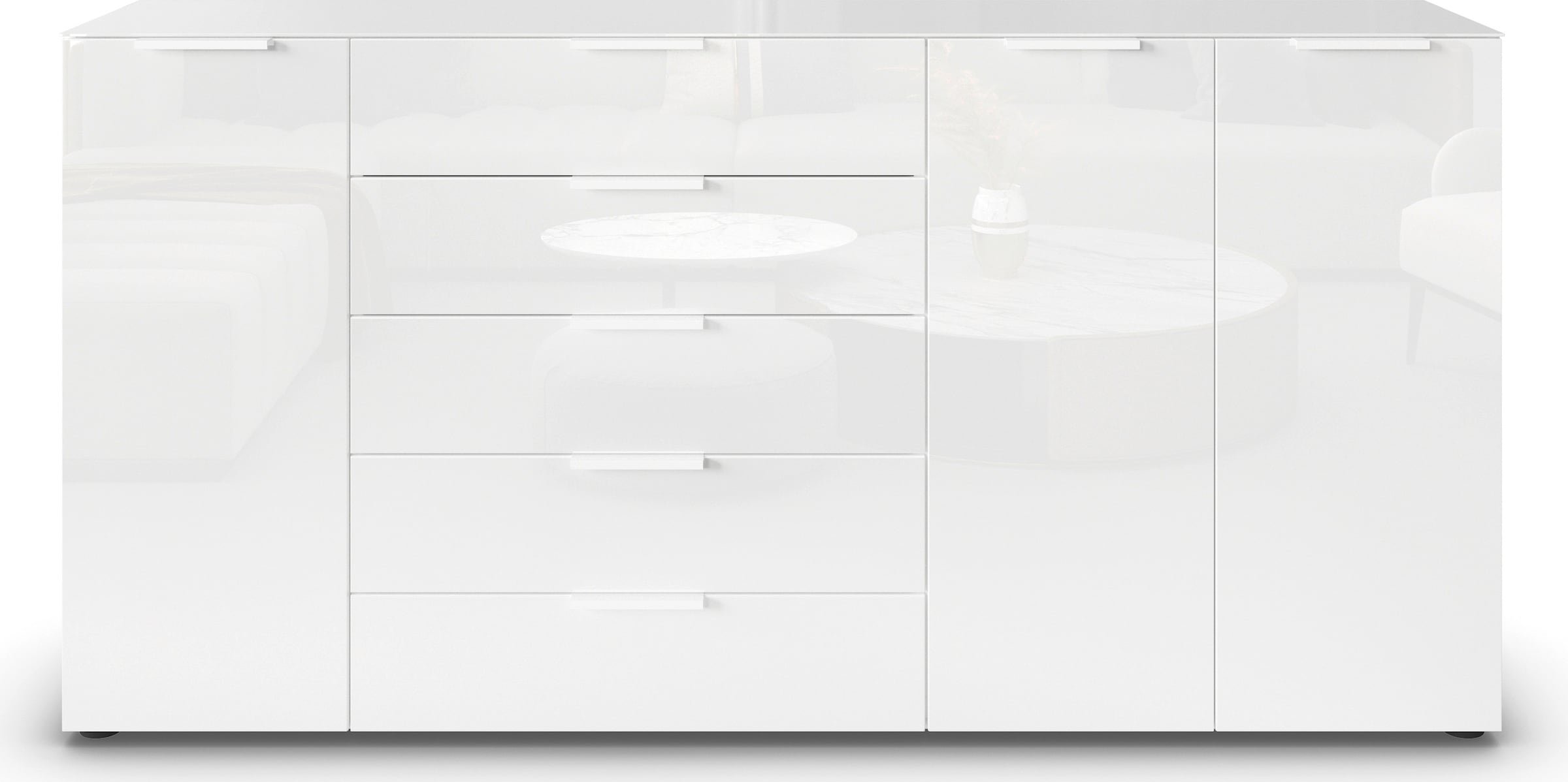 rauch Kombikommode »Kommode Türkommode Sideboard Kombikommode FLIPP mit Glasfront« Breite 200 cm mit 4 Einlegeböden,  3-türig, 5 Schubladen, Soft-Close-Funktion, Oberboden und Front Glas