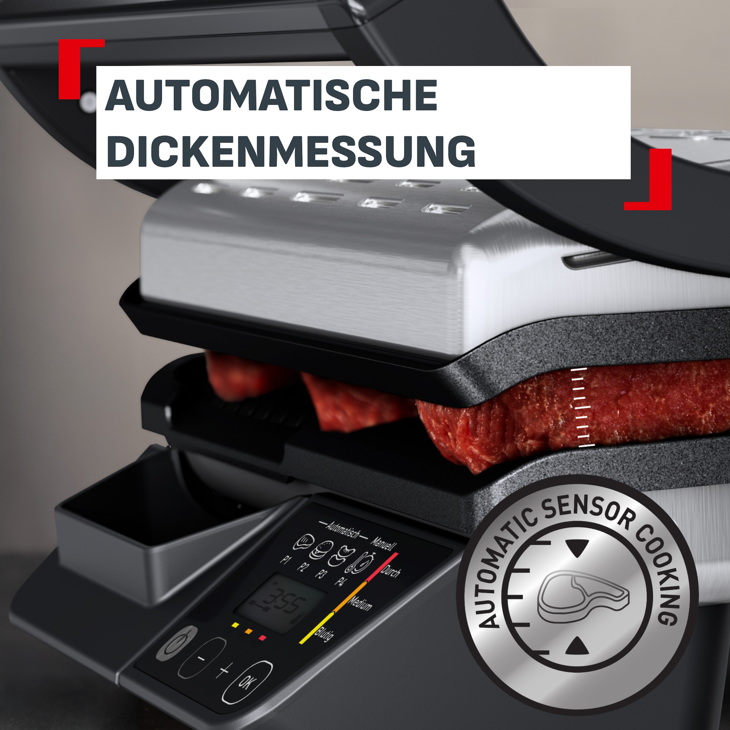 Tefal Kontaktgrill »OptiGrill One« Anpassung der Garzeit, Messung der Dicke des Grillguts, 3 Programme