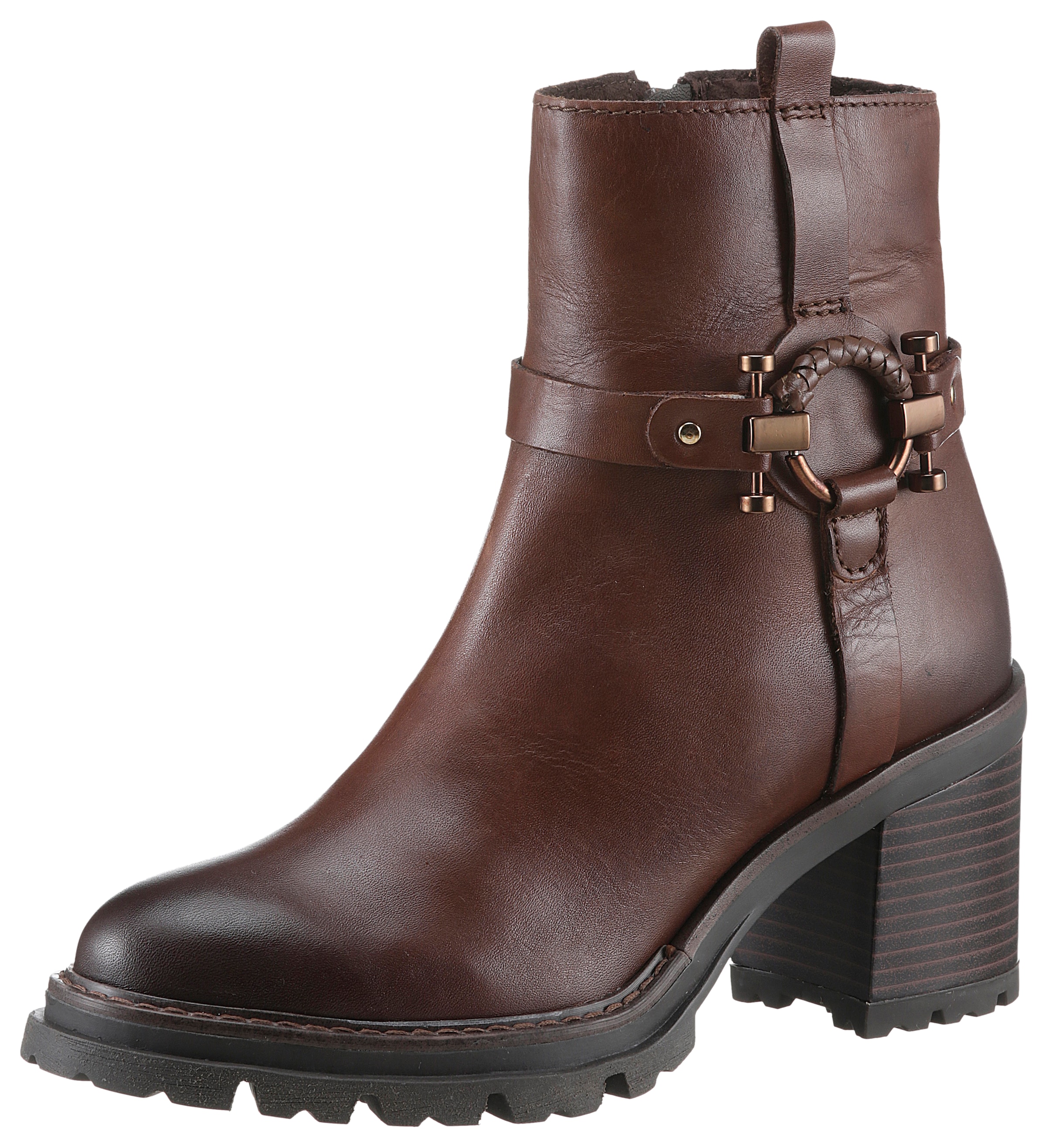 Marco Tozzi Stiefelette, Blockabsatz, Westernstiefelette, Chunky Boots mit Zierriegel