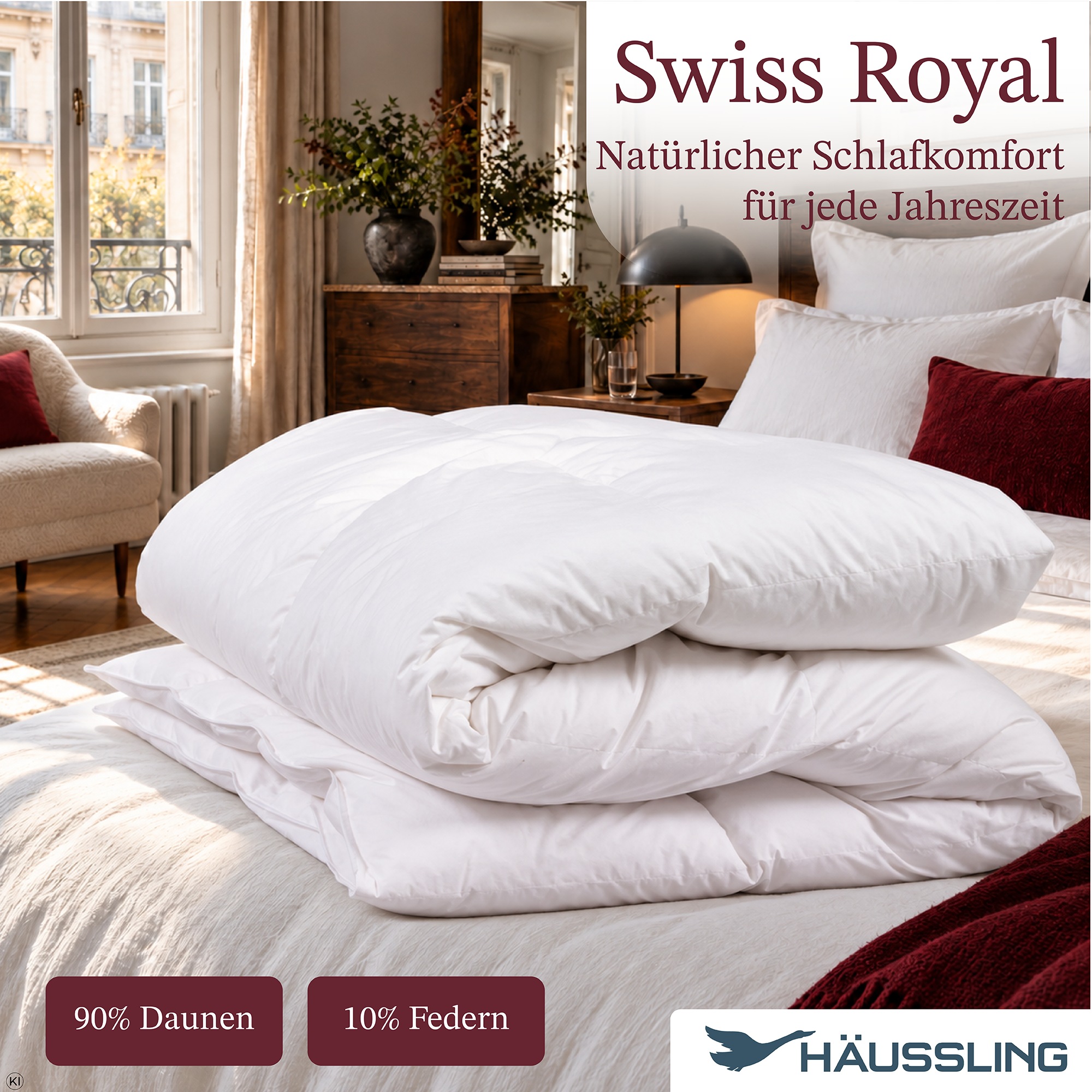 Haeussling Daunenbettdecke + Kopfkissen »Swiss Royal« Bettdecken-Set mit Kopfkissen, 135x200 oder 155x220 cm, Sommer, Winter