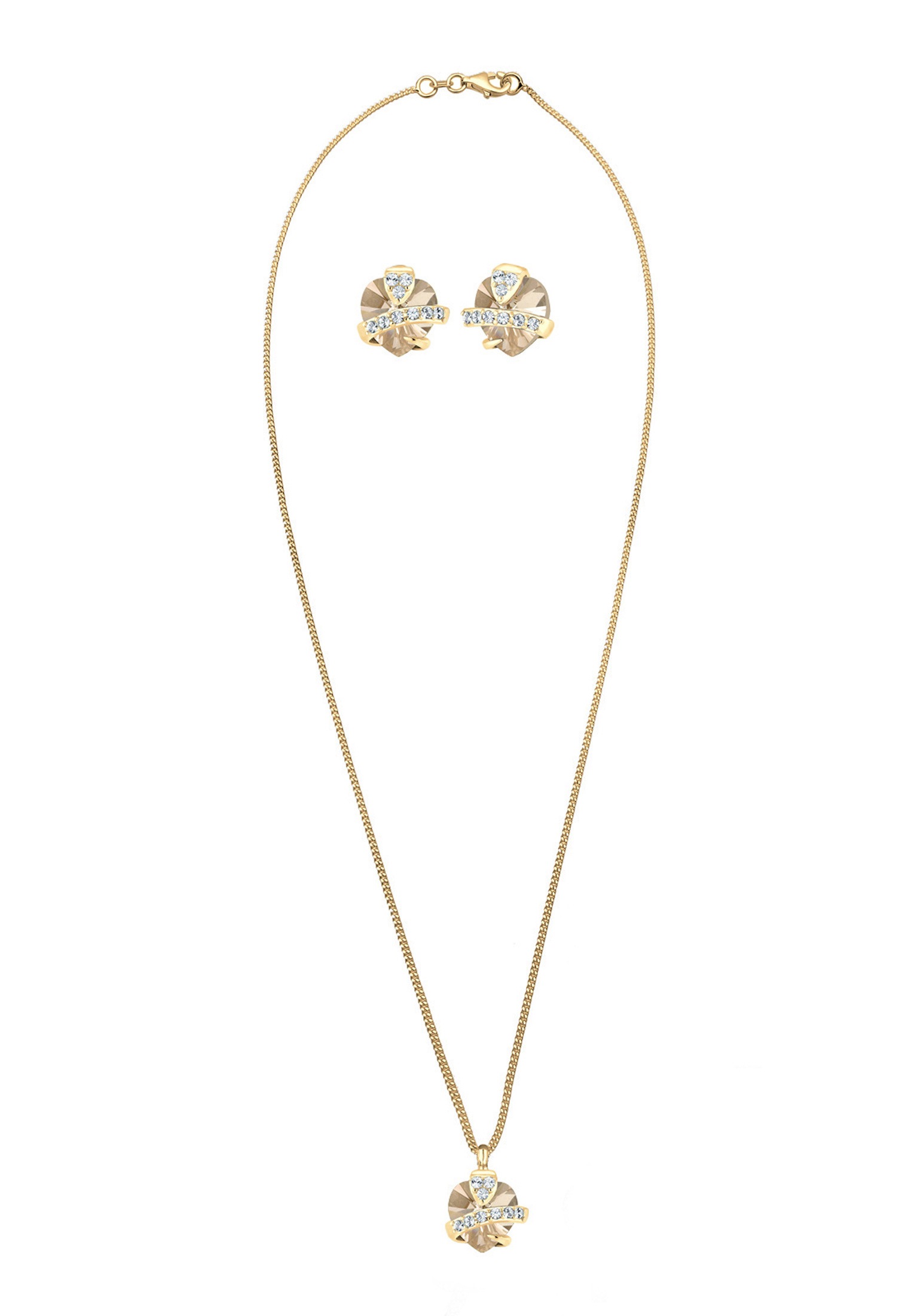 Elli Ohrring und Ketten Set »Schmuckset Herz Glamourös Kristalle 925 Silber«