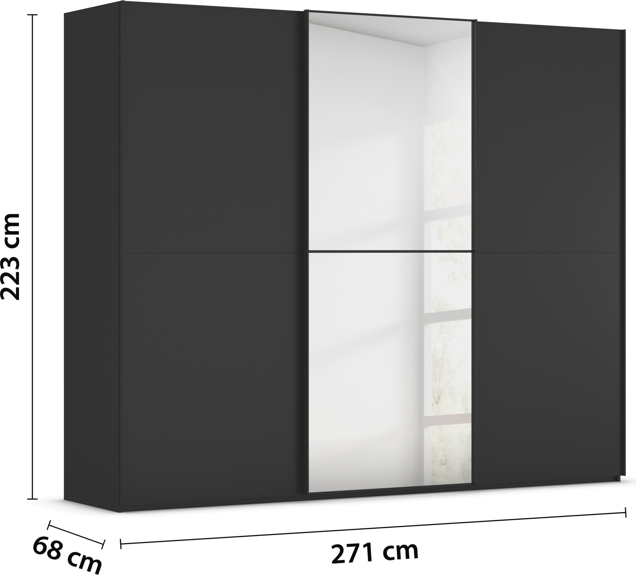 rauch Schwebetürenschrank »Kleiderschrank Schrank Garderobe Schlafzimmerschrank SCALE-DUO«, edle zweigeteilte Türen, Spiegel und 3 Zierleisten MADE IN GERMANY