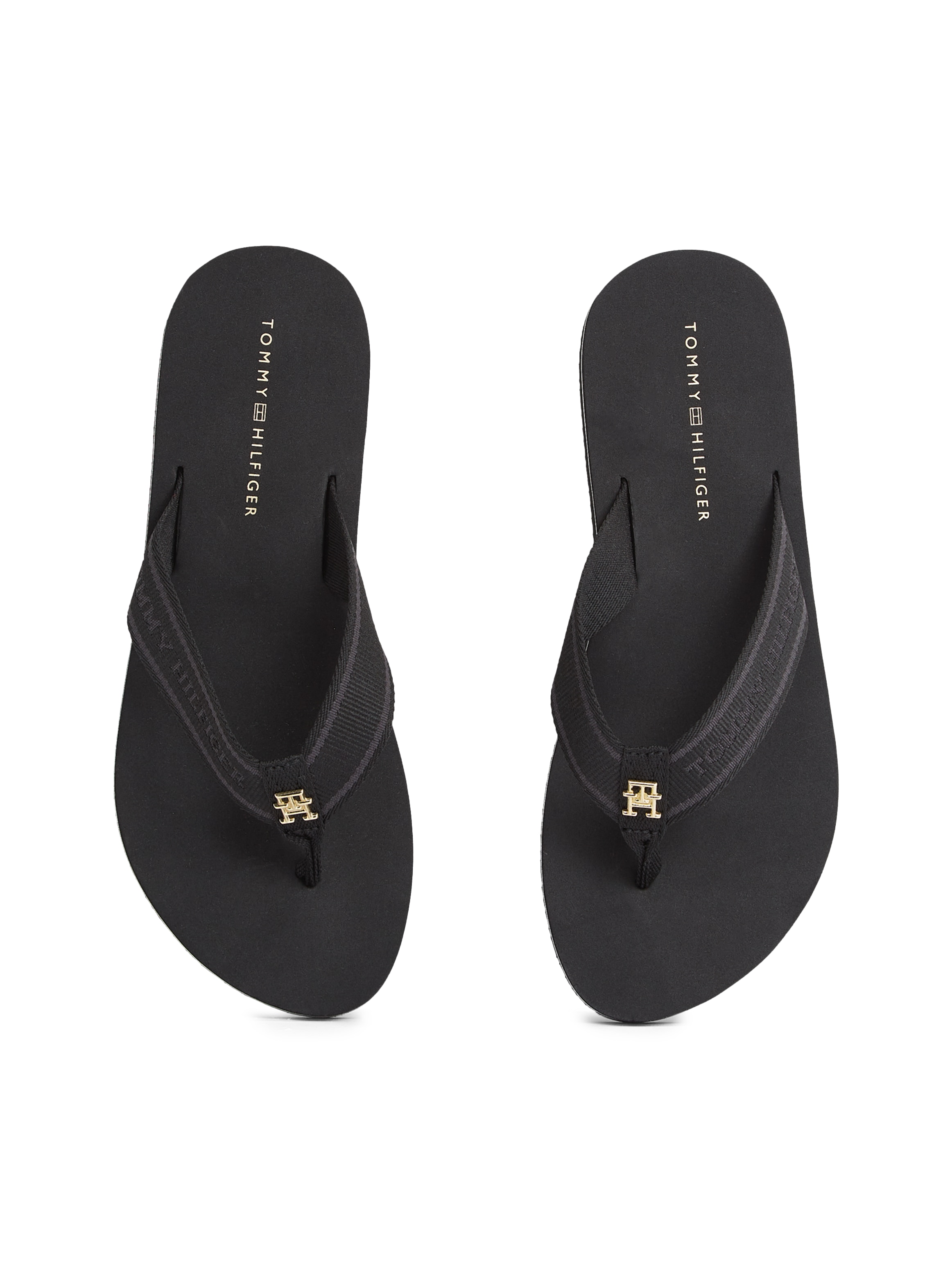Tommy Hilfiger Zehentrenner »HILFIGER WEBBING BEACH SANDAL«, Sommerschuh, Flats, Bequemschuh, Dianette mit zweifarbiger Sohle