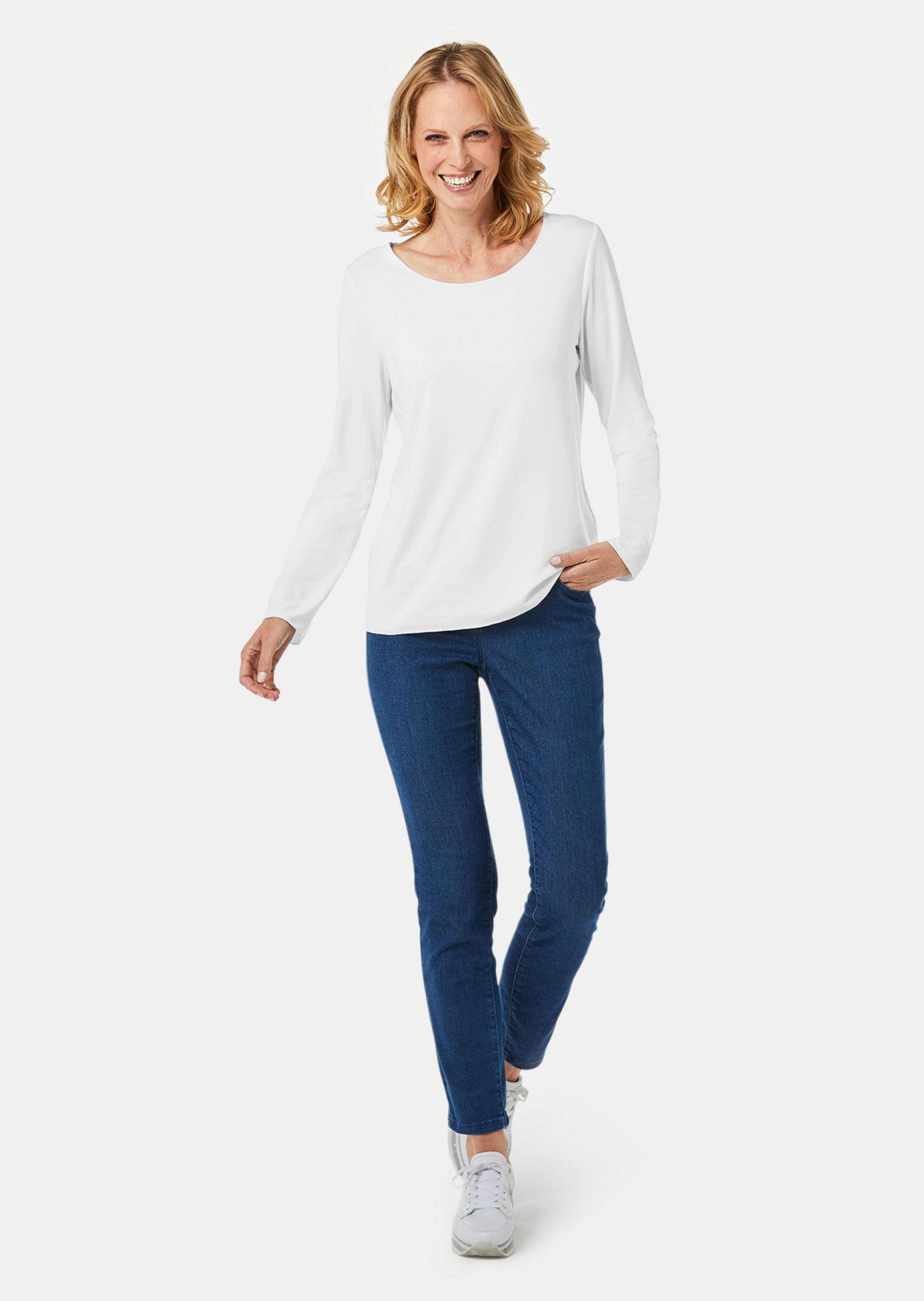 GOLDNER Longpullover »Kurzgröße Kombistarkes Langarmshirt mit tonaler Zierkante« Ohne