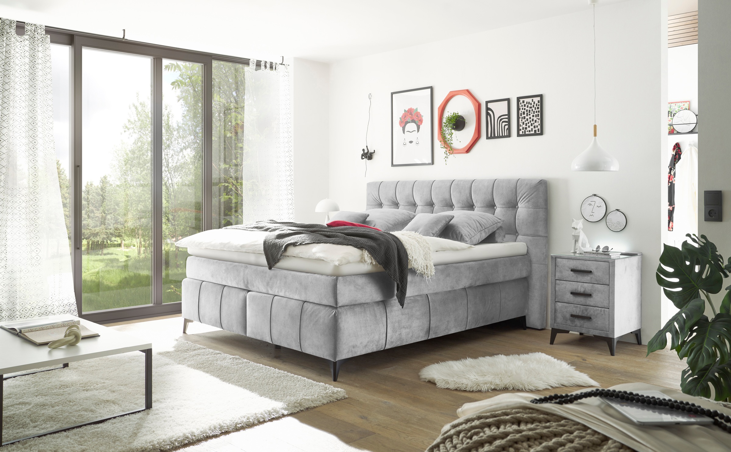 ED EXCITING DESIGN Boxspringbett »Oregon« inkl. Duo-Matratze - Kokosmatte, Filzabdeckung
