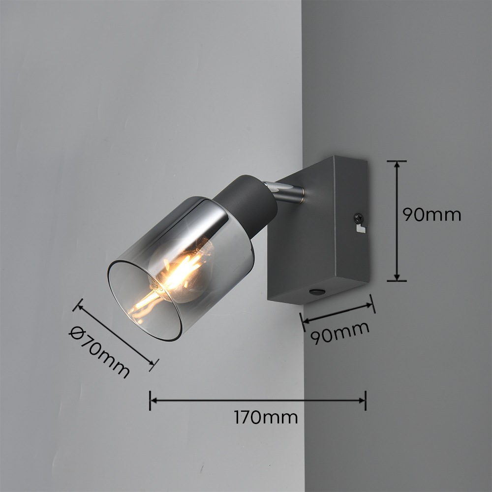 REALITY Leuchten Deckenstrahler »CADIZ, Spot 1-flammig, exkl 1xE14 max 10W, Glas anthrazit, verspiegelt« E14 1 Stk. warmweiß - kaltweiß verstellbarer Spot als Wandstrahler oder Deckenstrahler mit Glasschirm