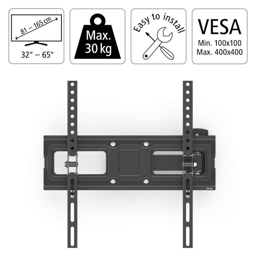 Hama TV-Wandhalterung »TV-Wandhalter, vollbeweglich, 81 - 165 cm (32"- 65"), 43", 50", 55"«, bis 165 cm Zoll