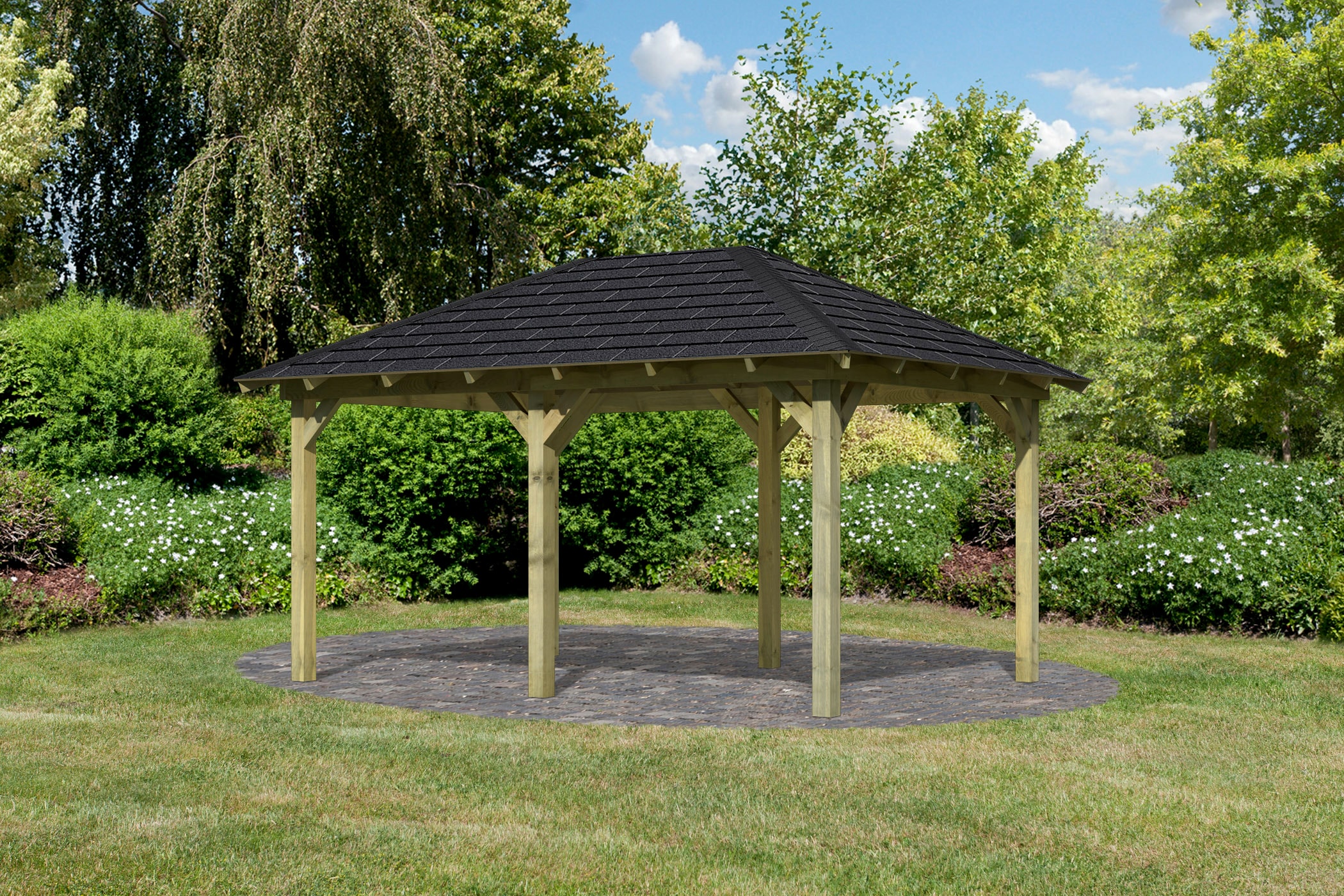 Karibu Pavillon »Perida« BxTxH: 345x485x296 cm, mit schwarzen Dachschindeln