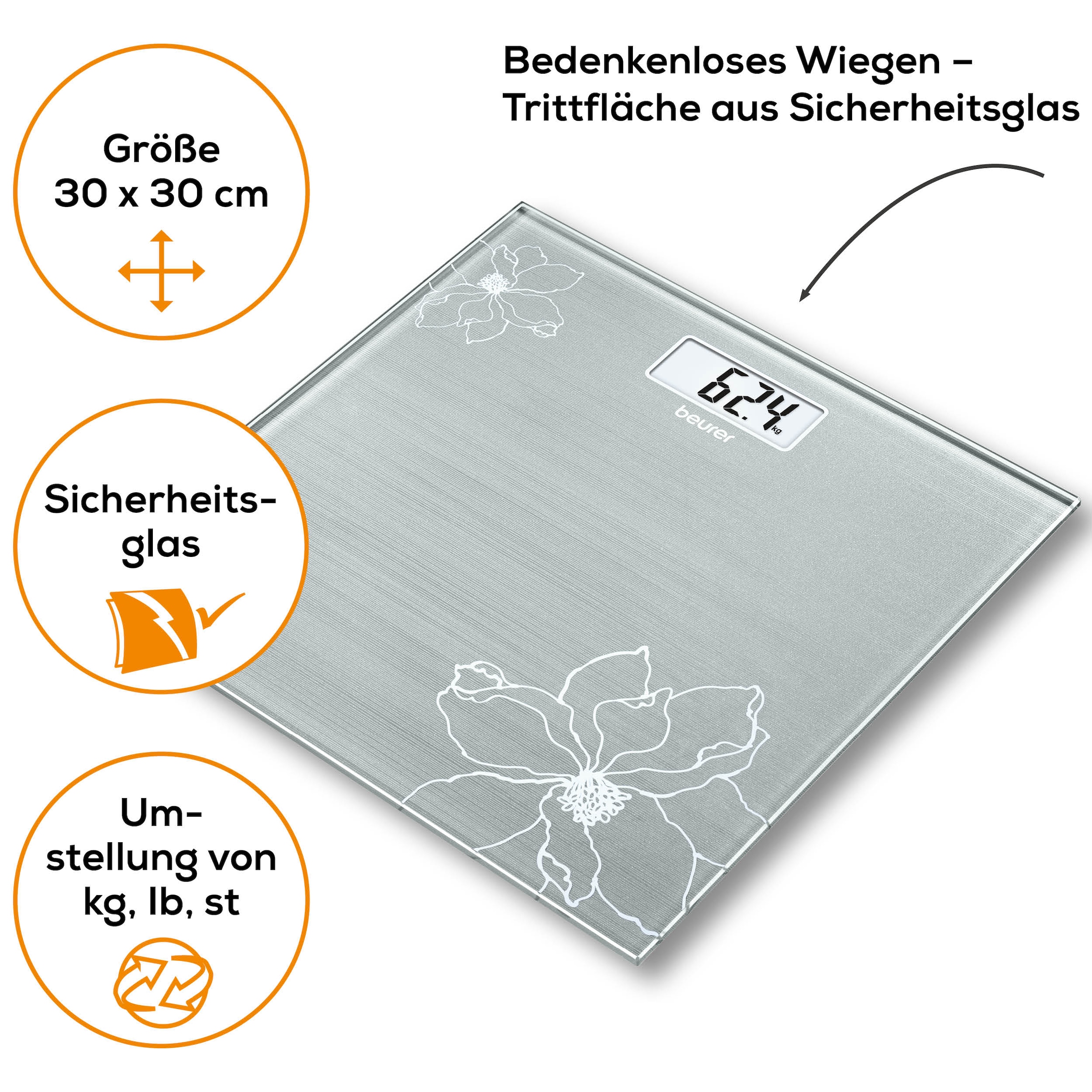 BEURER Personenwaage »GS 10 besonders flach mit nur 1,9 cm, Tragkraft bis 180 kg«, Wiegefläche aus Sicherheitsglas, mit Einschaltautomatik