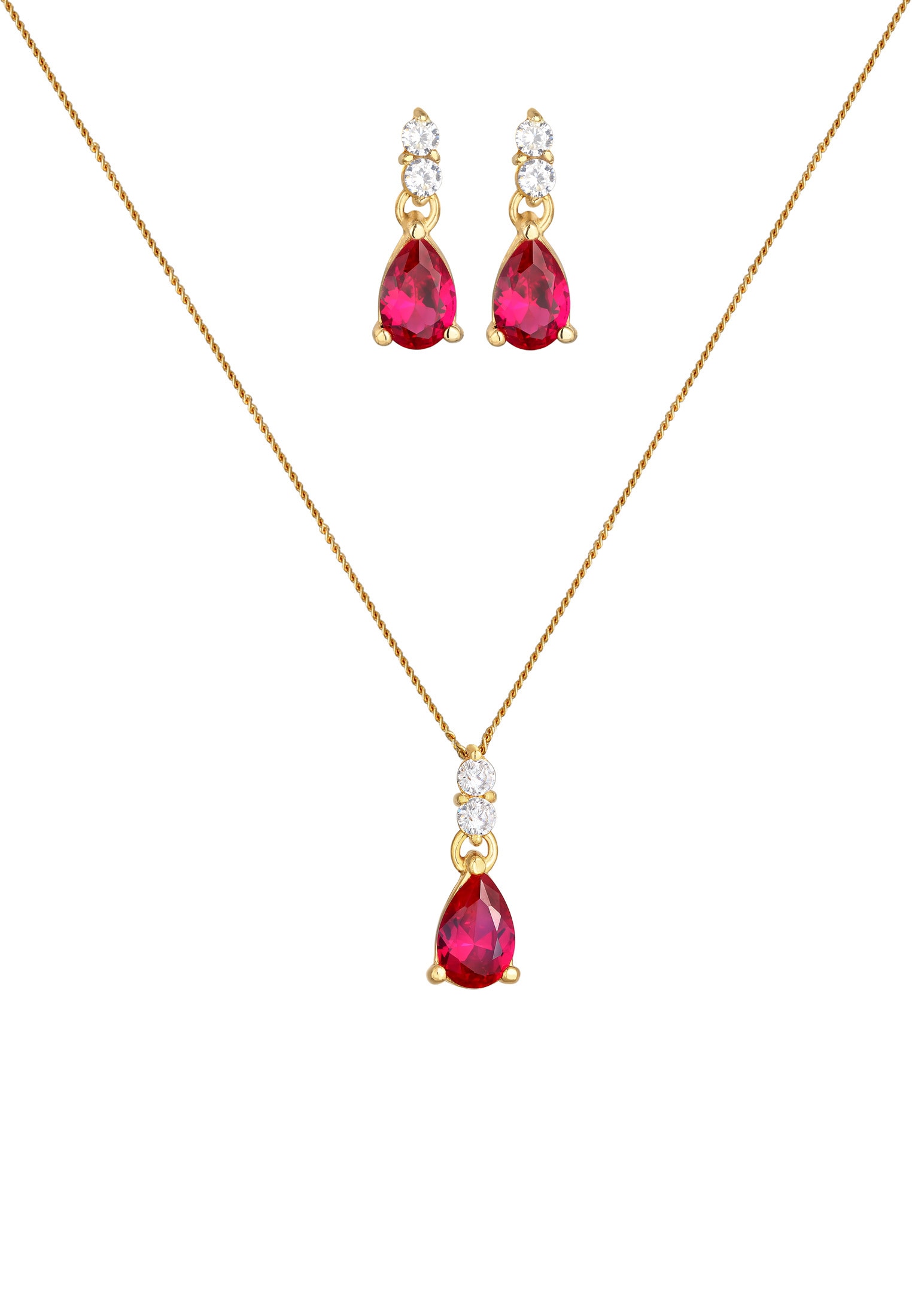 Elli Premium Ohrring und Ketten Set »Schmuckset Kette Ohrhänger Syn. Rubin Zirkonia 925 Silber«