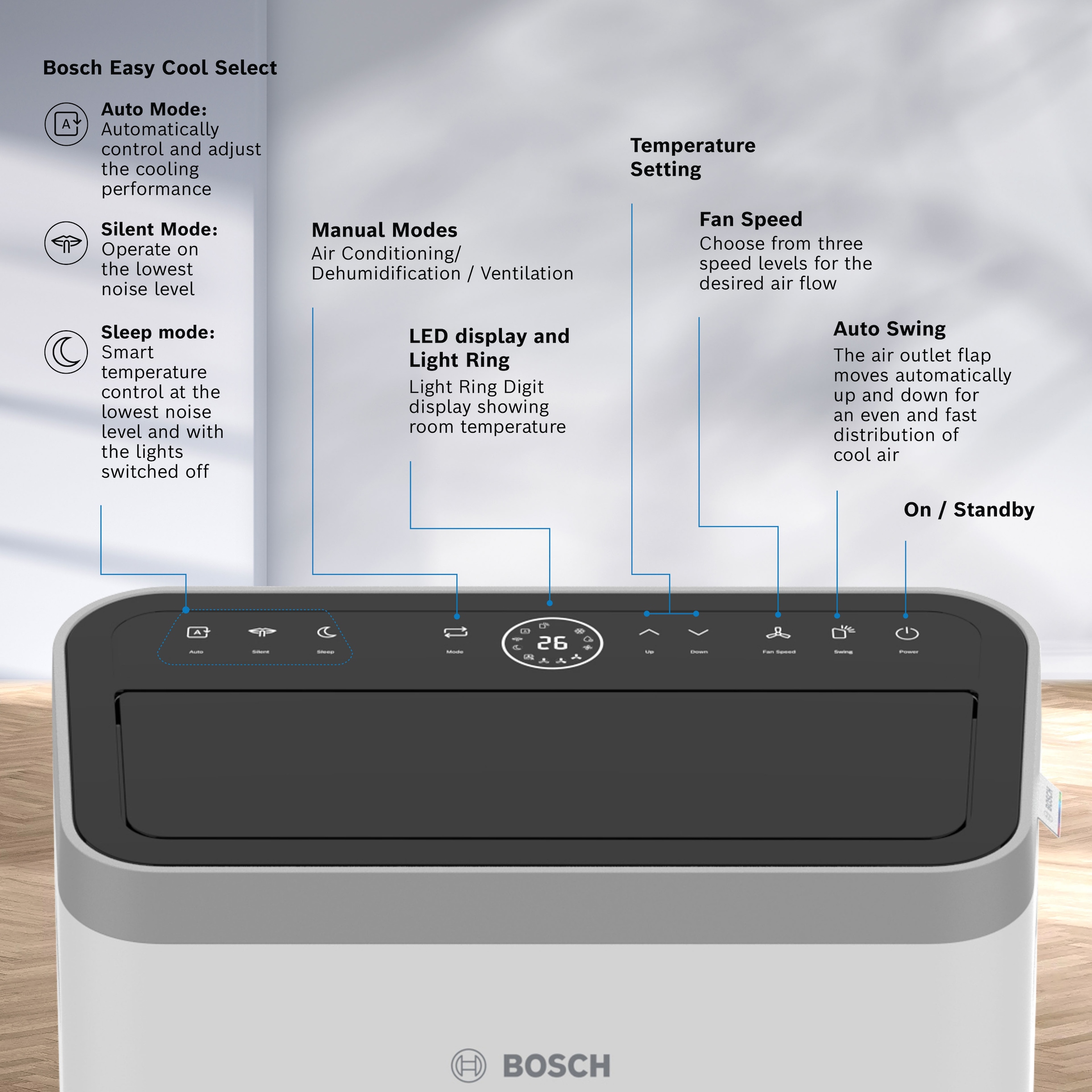 BOSCH 3-in-1-Klimagerät »Cool 4000 - 3-in-1 Klimaanlage, Luftentfeuchter, Ventilator« Entfeuchtung bis zu 50 l/Tag, für Räume bis zu 35m²