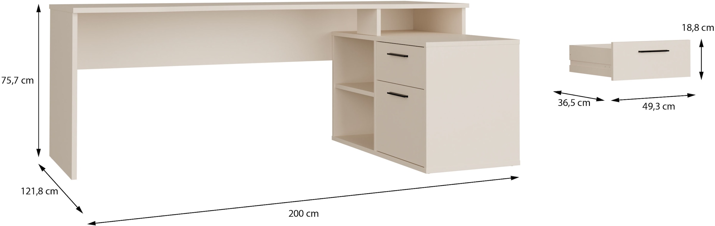 FORTE Schreibtisch »Eckschreibtisch Tezaur« mit viel Stauraum, B/H/T 200/75,7/121,8 cm