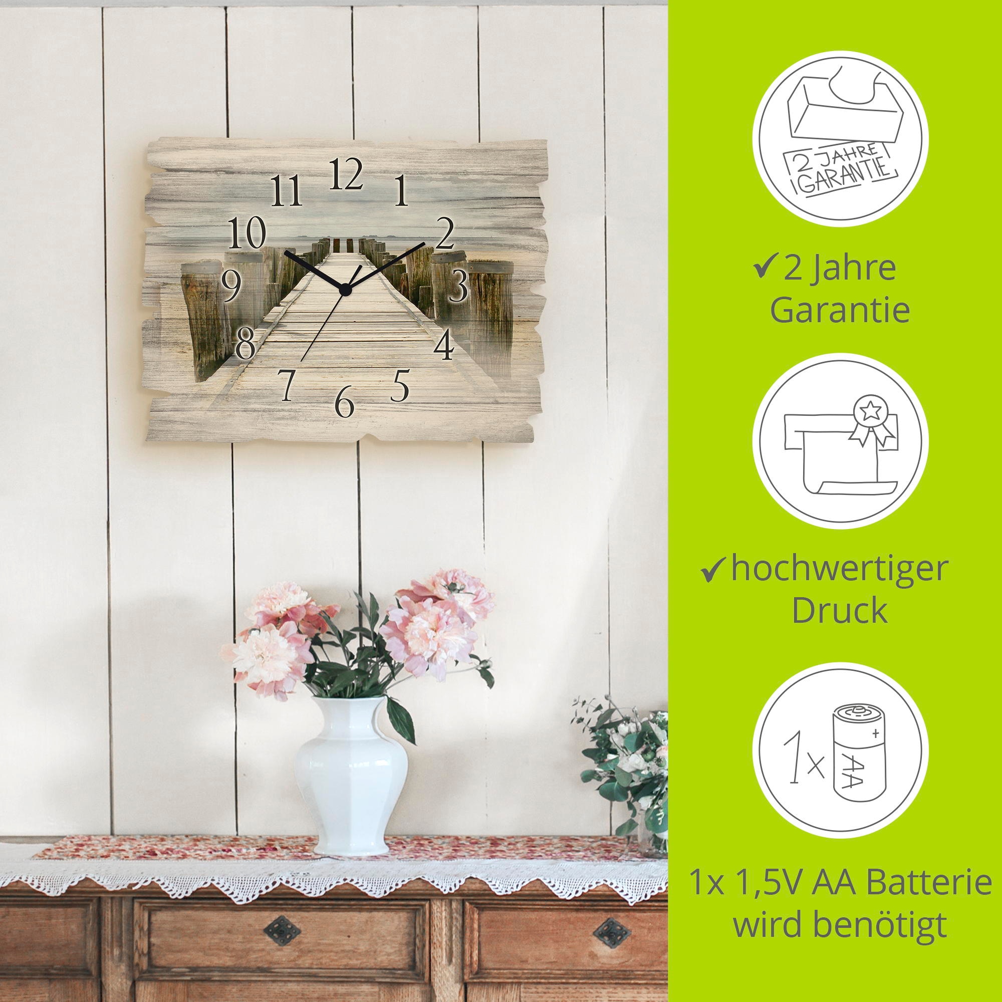 Artland Wanduhr »Steg ins Watt« wahlweise mit Quarz- oder Funkuhrwerk, lautlos ohne Tickgeräusche