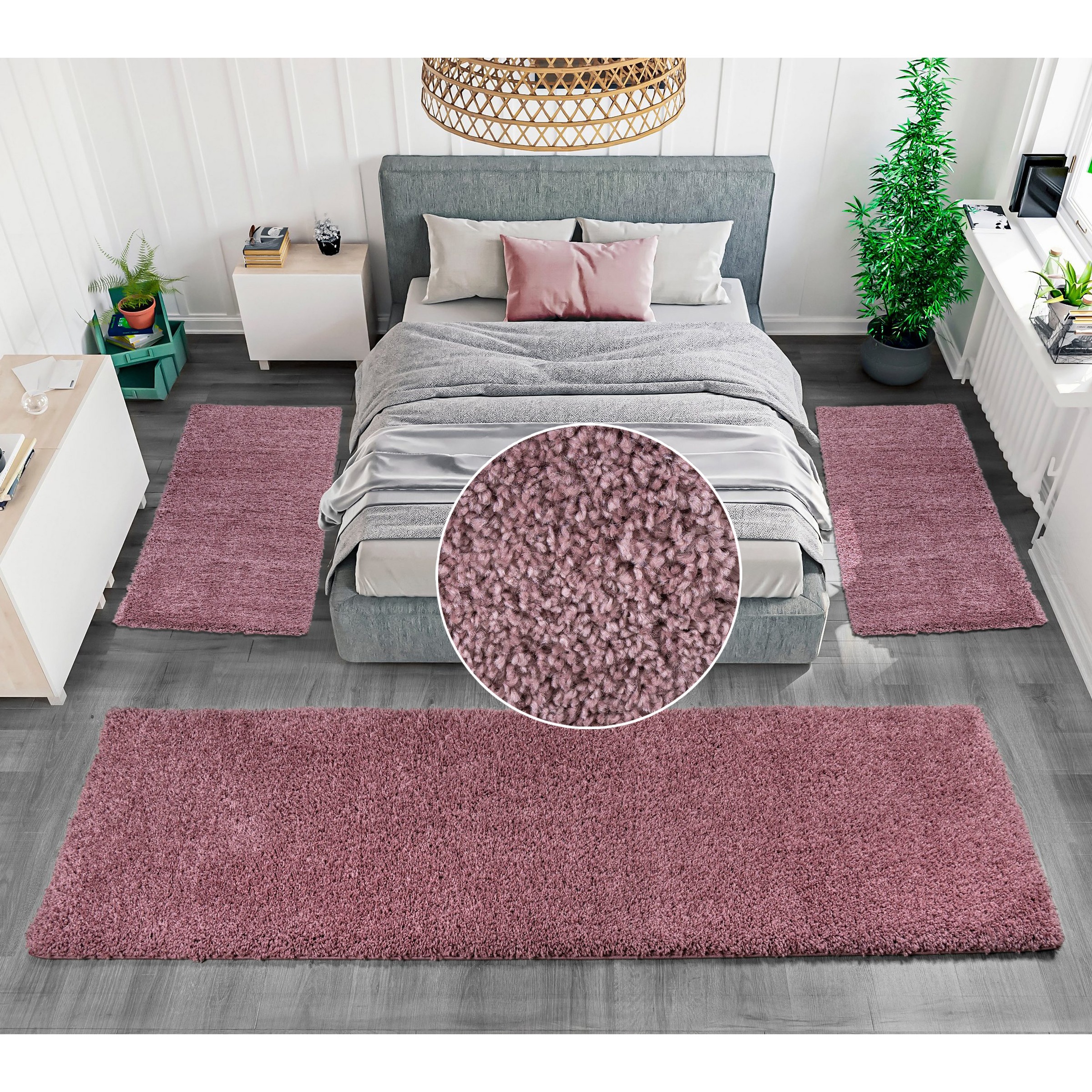 Bruno Banani Bettumrandung »Shaggy Soft« Höhe 30 mm 3 Stk. tlg. gewebt, Uni-Farben, besonders weich, Bettvorleger, Läufer-Set
