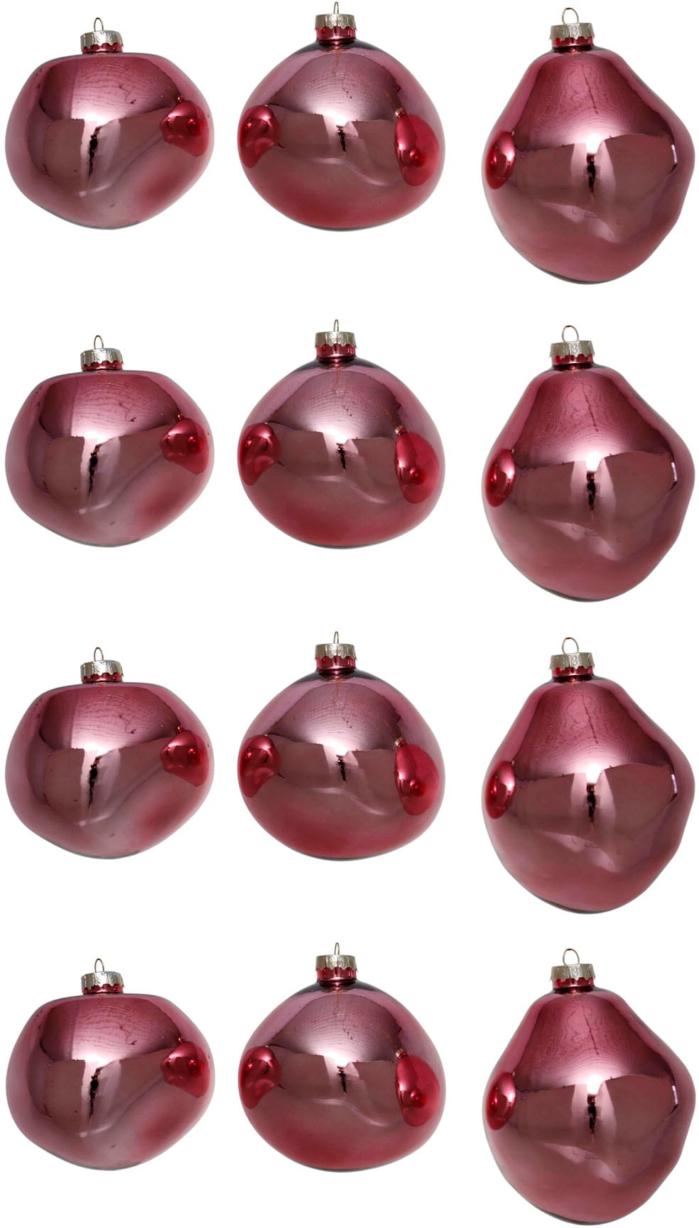 Leonique Weihnachtsbaumkugel »Birdelle glänzend, Weihnachtsdeko, Christbaumschmuck, Christbaumkugeln«, (Set, 12 St.), Baumkugeln in organischer Form, Ø ca. 6 cm, organische Kugeln aus Glas