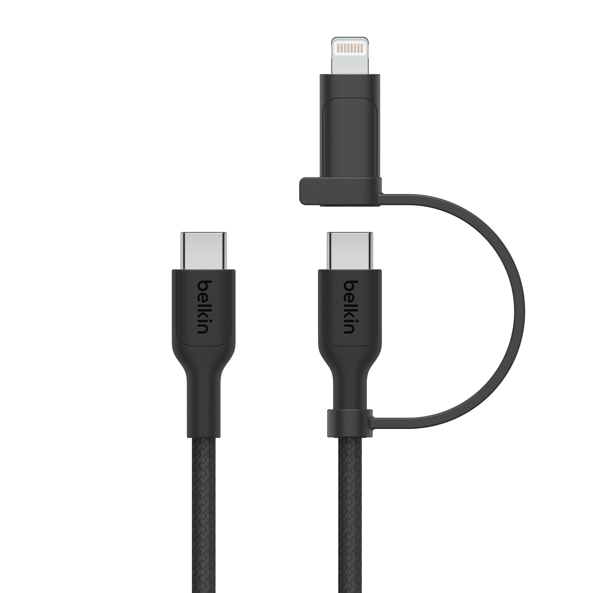 Belkin Lightningkabel »BoostCharge Pro 2-in-1-Kabel mit USB-C-Stecker und Lightning Connector« Lightning | USB-C 150 cm geflochtene Ummantelung, USB-IF und MFi-zertifiziert