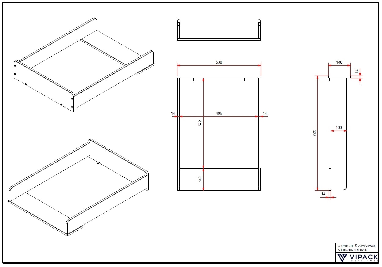 Vipack Babyzimmer-Komplettset »Amori 4-tlg. mit Herz-Ornamenten, MDF/Massiv weiß lackiert«, (4 tlg.)