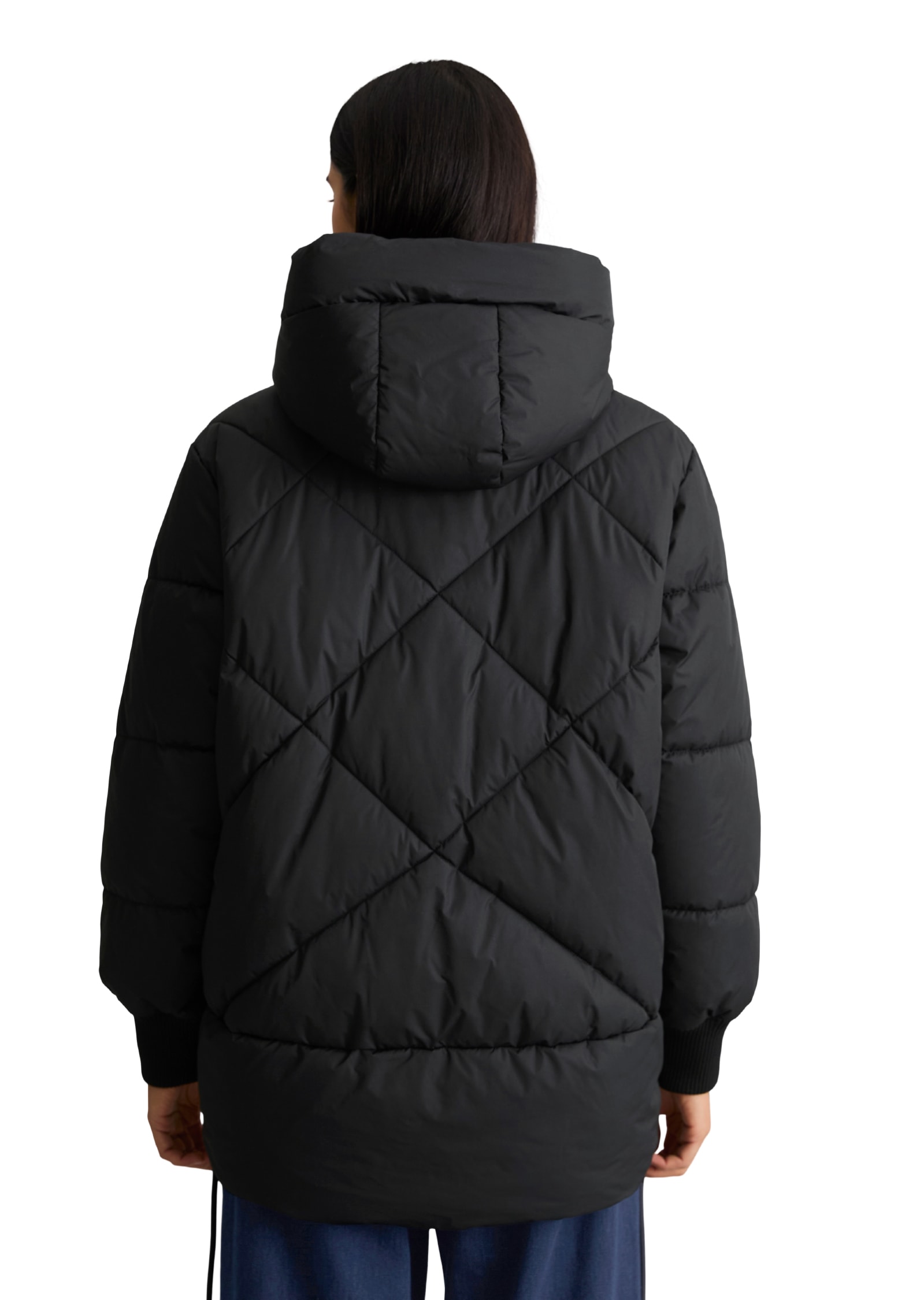 Marc O'Polo DENIM Steppjacke mit Kapuze relaxed aus recyceltem Polyester, mit Rautensteppmuster