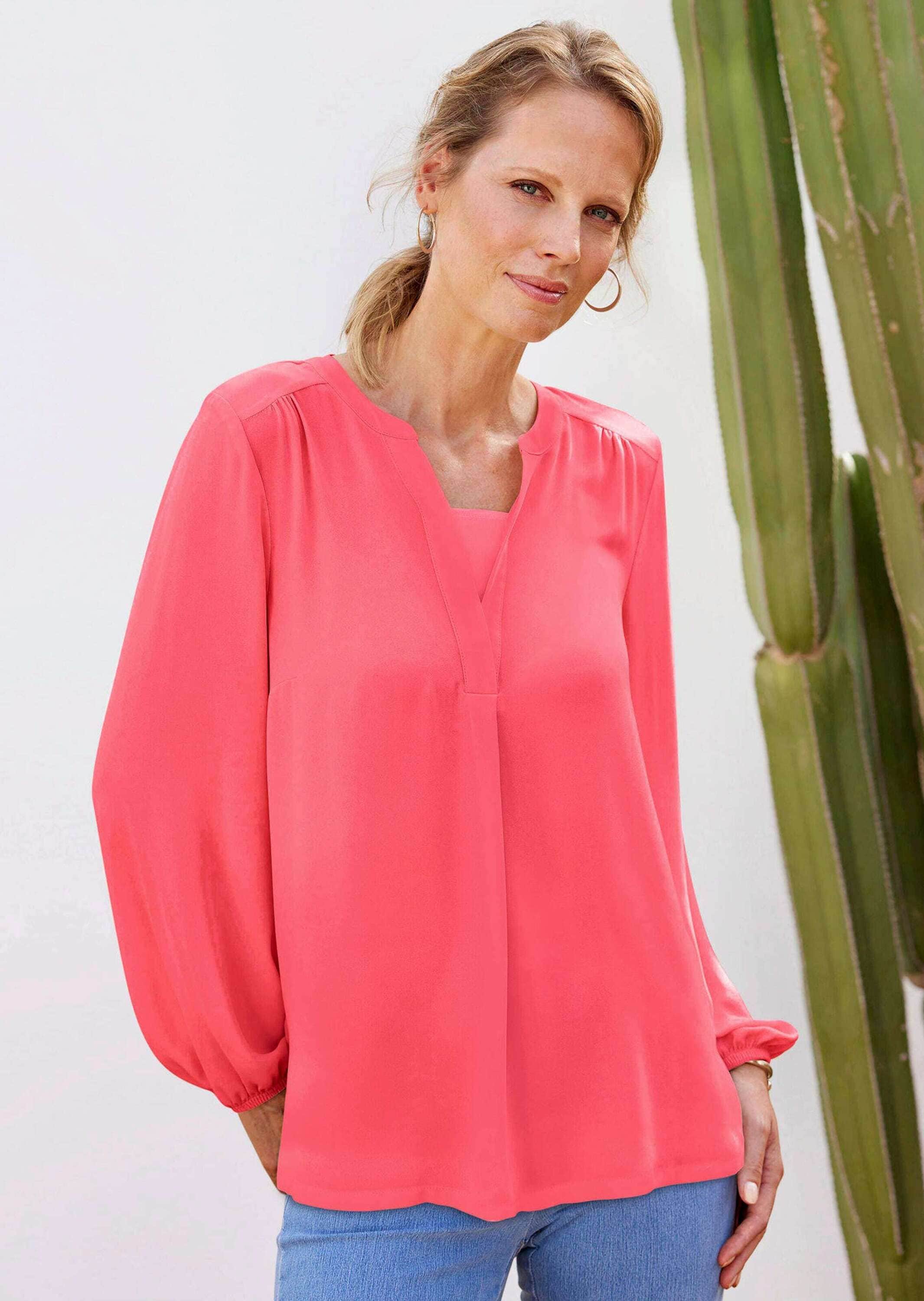 GOLDNER Tunika »Kurzgröße Bluse mit Tunika Ausschnitt« Falten