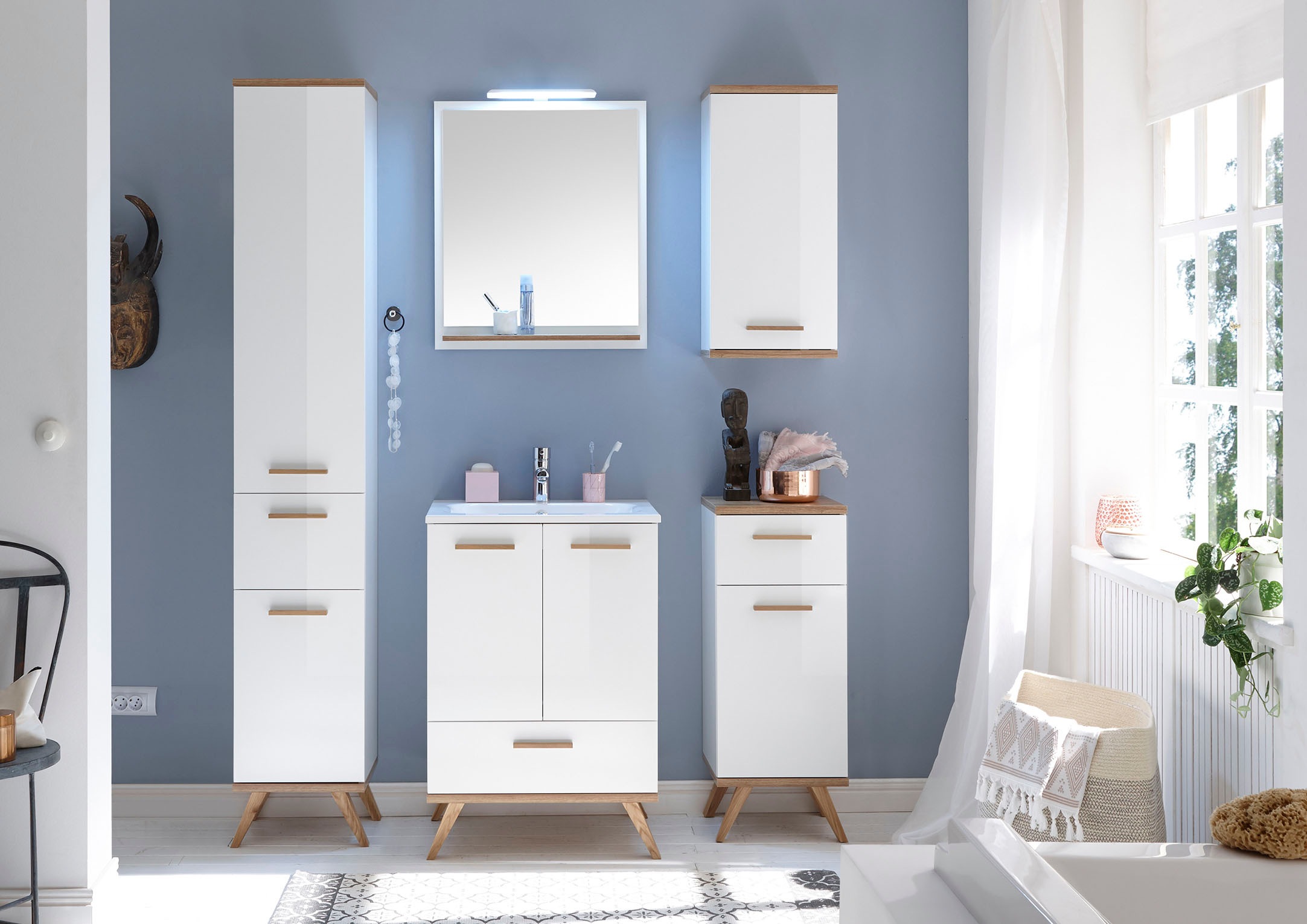 Saphir Hochschrank »Quickset Badschrank 35,5 cm breit, 2 Türen, 1 Schublade«, Badezimmer-Hochschrank inkl. Türdämpfer, Holzgriffe