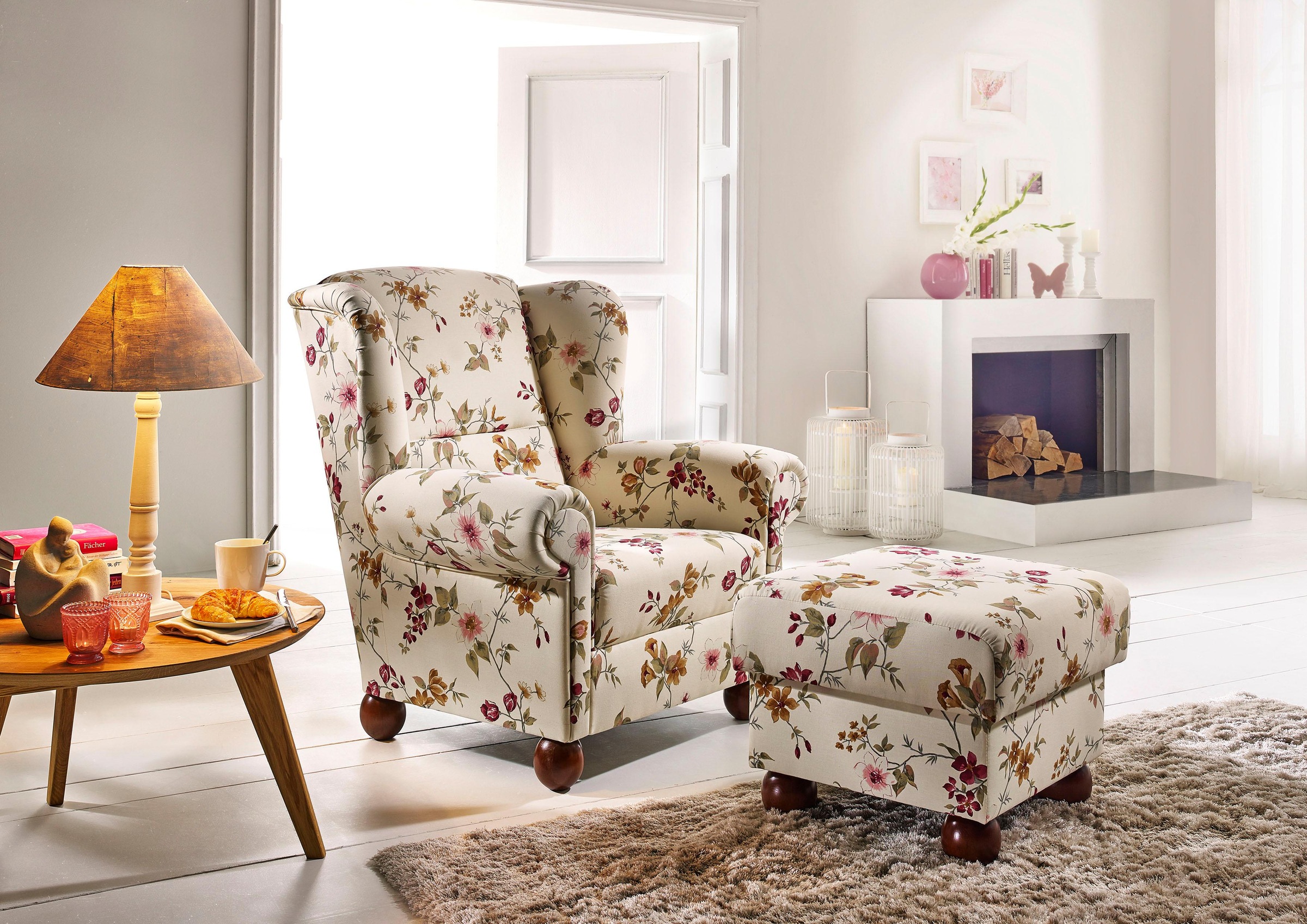 Max Winzer® Ohrensessel »Malmö«, mit Hocker, mit Holz-Kugelfüßen