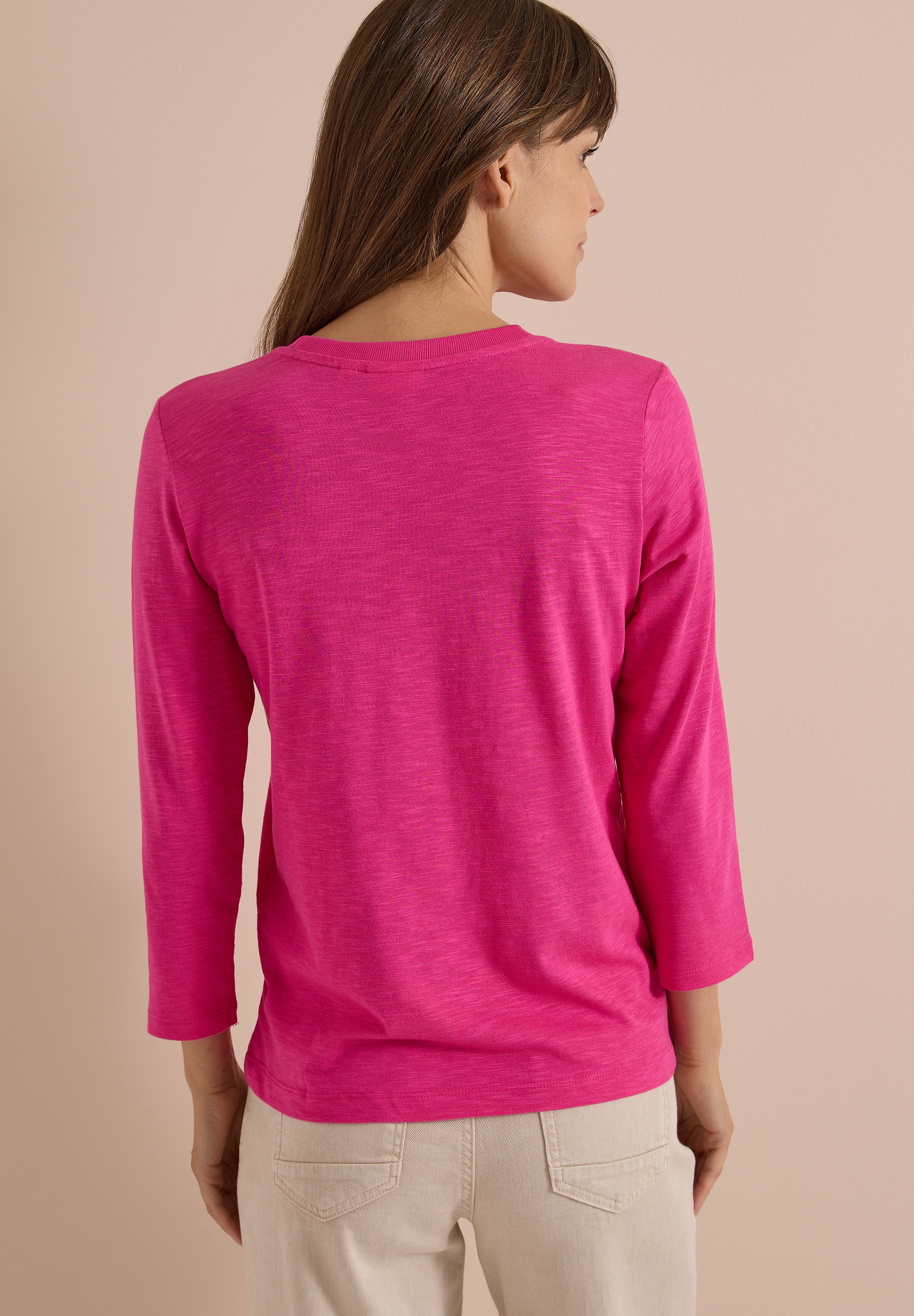 Cecil V-Shirt 3/4-Arm Shirt in Unifarbe mit V-Neck