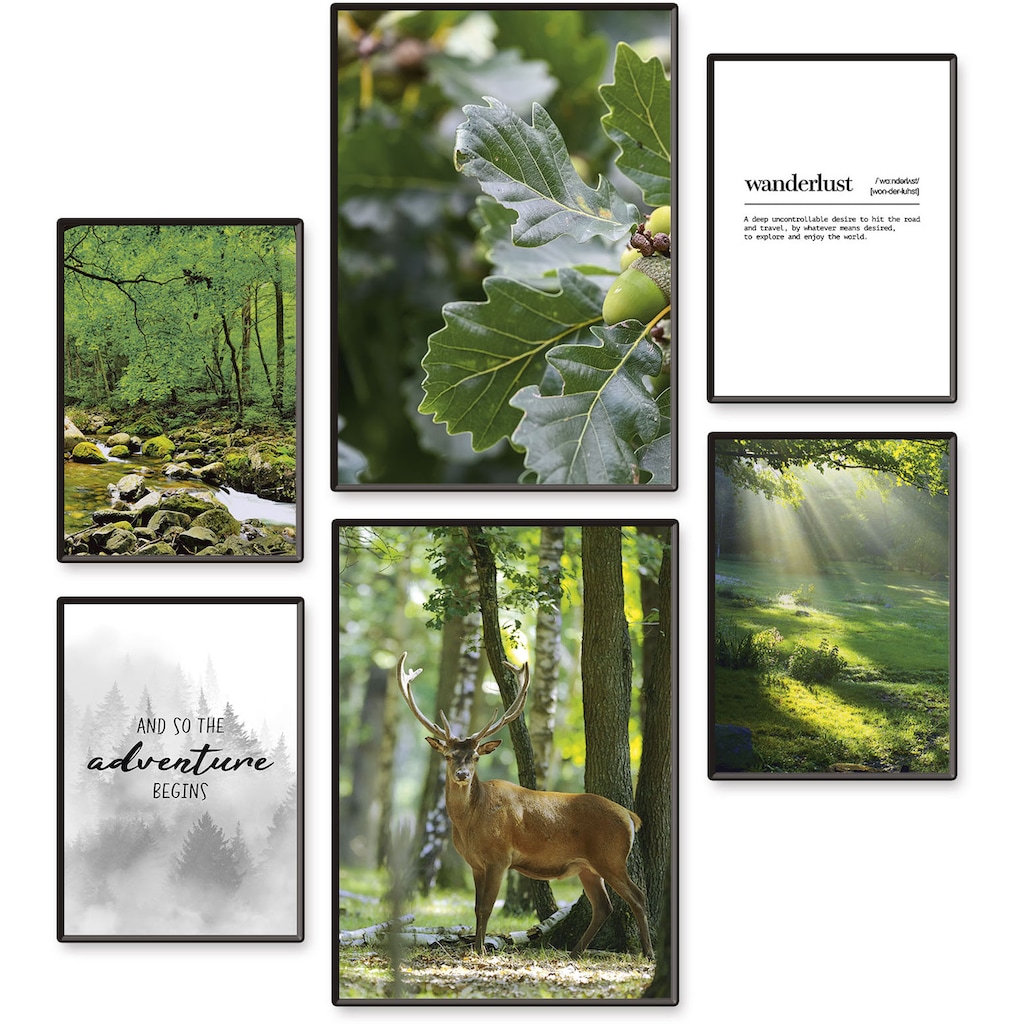 Artland Poster »Abendteuer & Wanderlust«, Wiesen & Baumbilder, (Set, 6 St.)