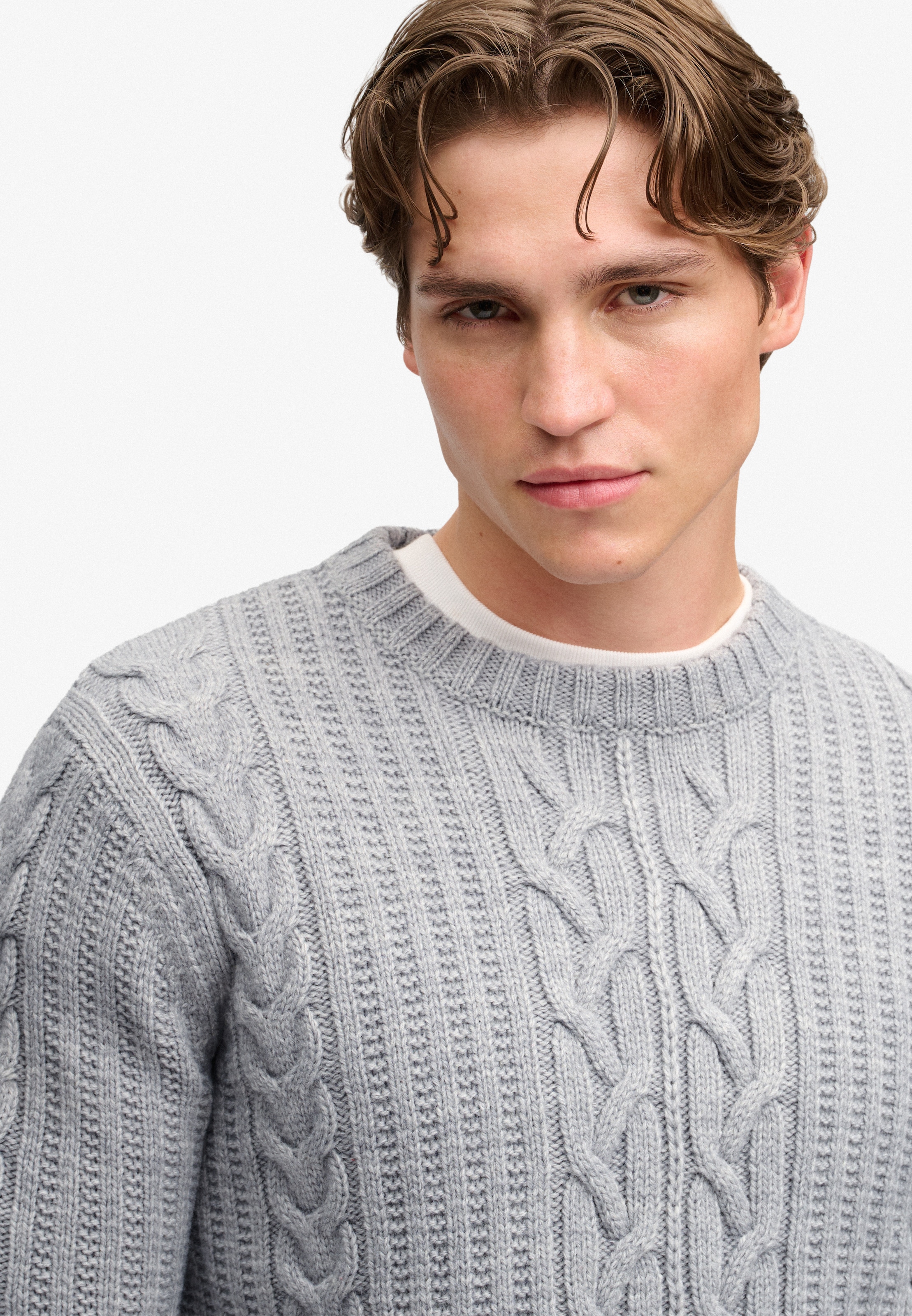 Superdry Rundhalspullover »JACOB CABLE JUMPER« Materialmix, regular fit