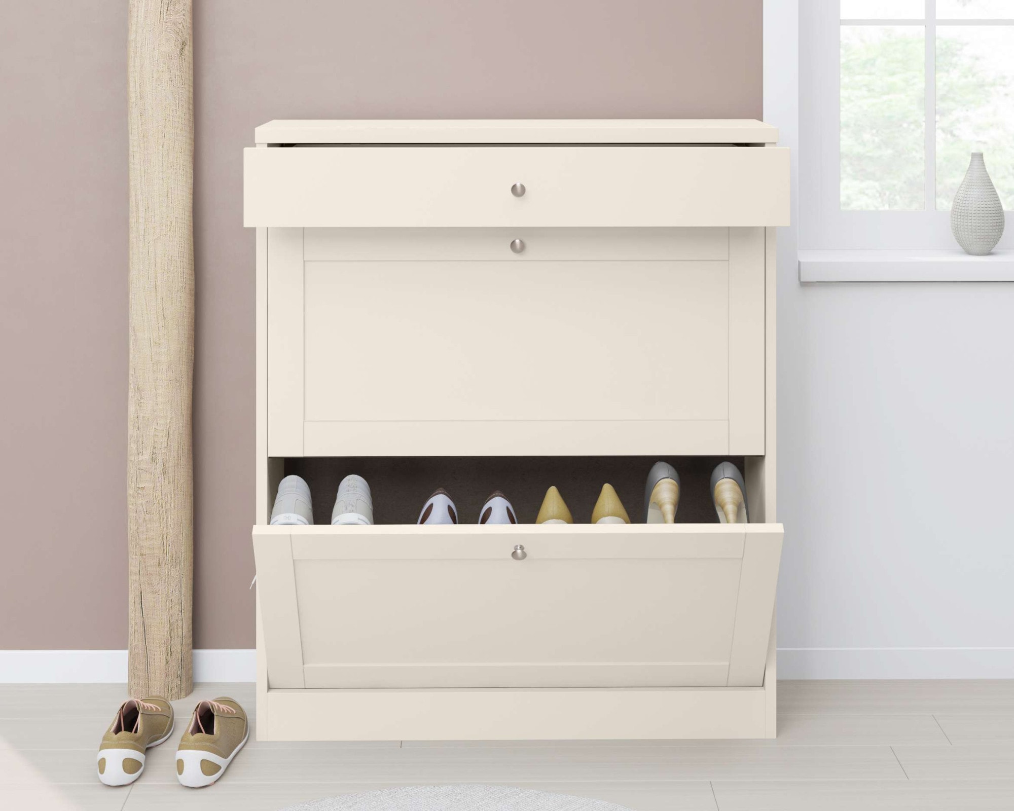 OTTO home Schuhschrank »Heide« Breite 90cm, mit Schubkasten, 2 Klappen und Facettenfront, Höhe 103cm