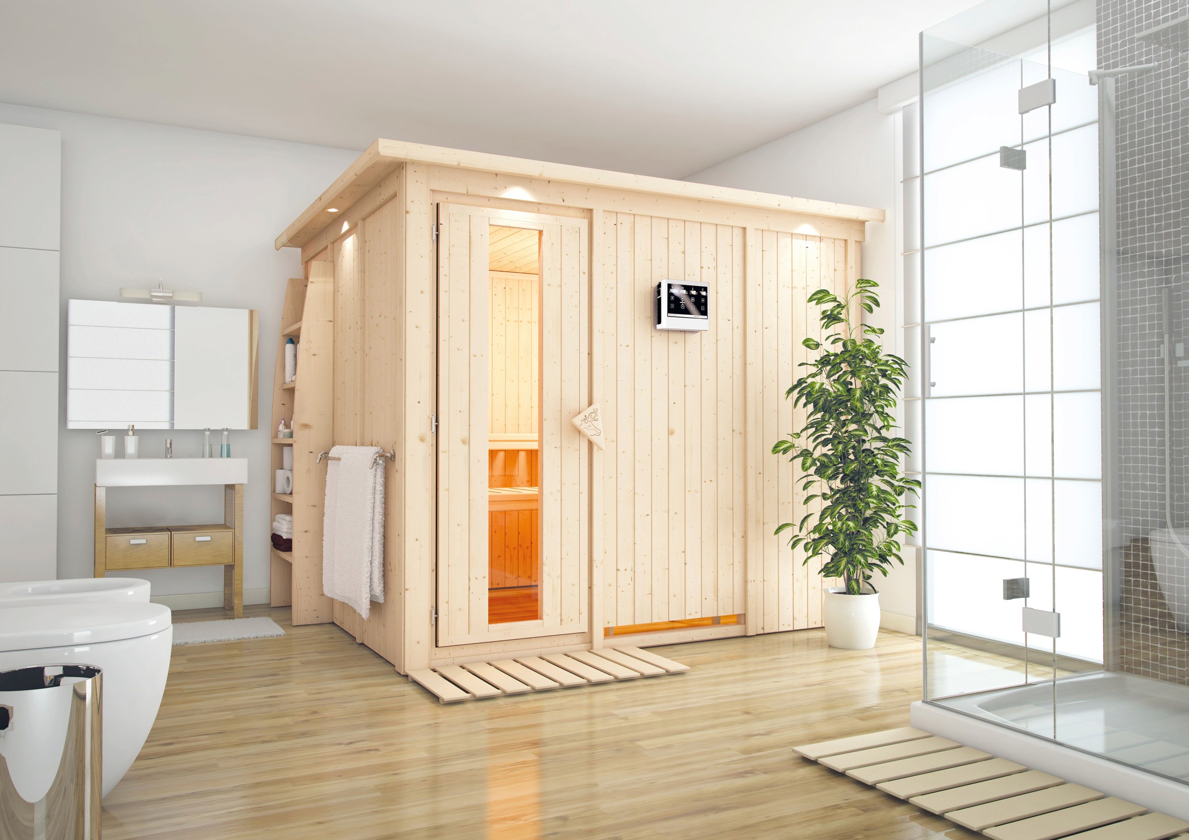 Karibu Sauna »Gitte« Set,  Ofen 9 kW Bio externe Strg easy