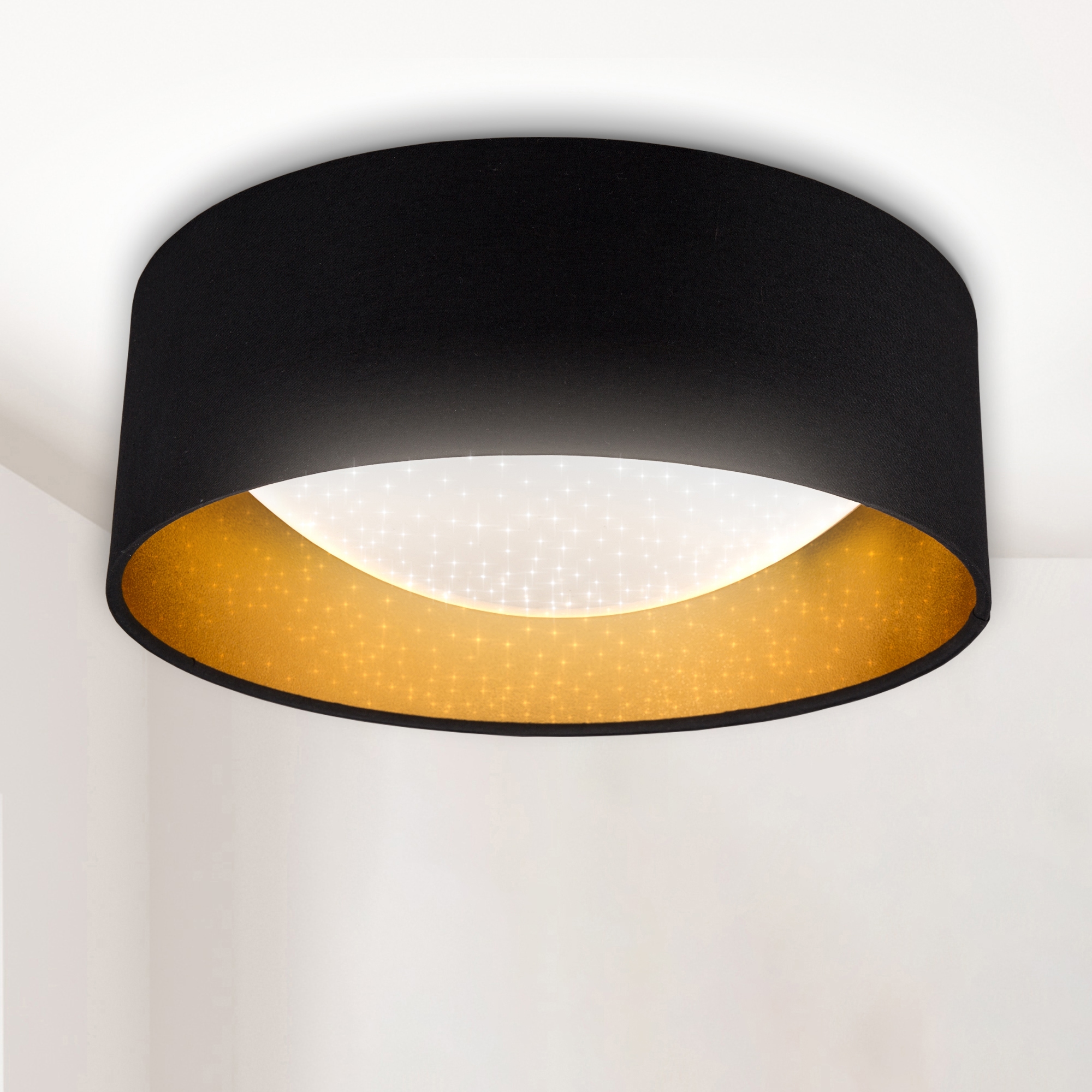 B.K.Licht LED Deckenlampe, bei Textilschirm, OTTO Sternenlicht, flammig-flammig, 1 schwarz-gold Deckenleuchte, 12W, Leuchte