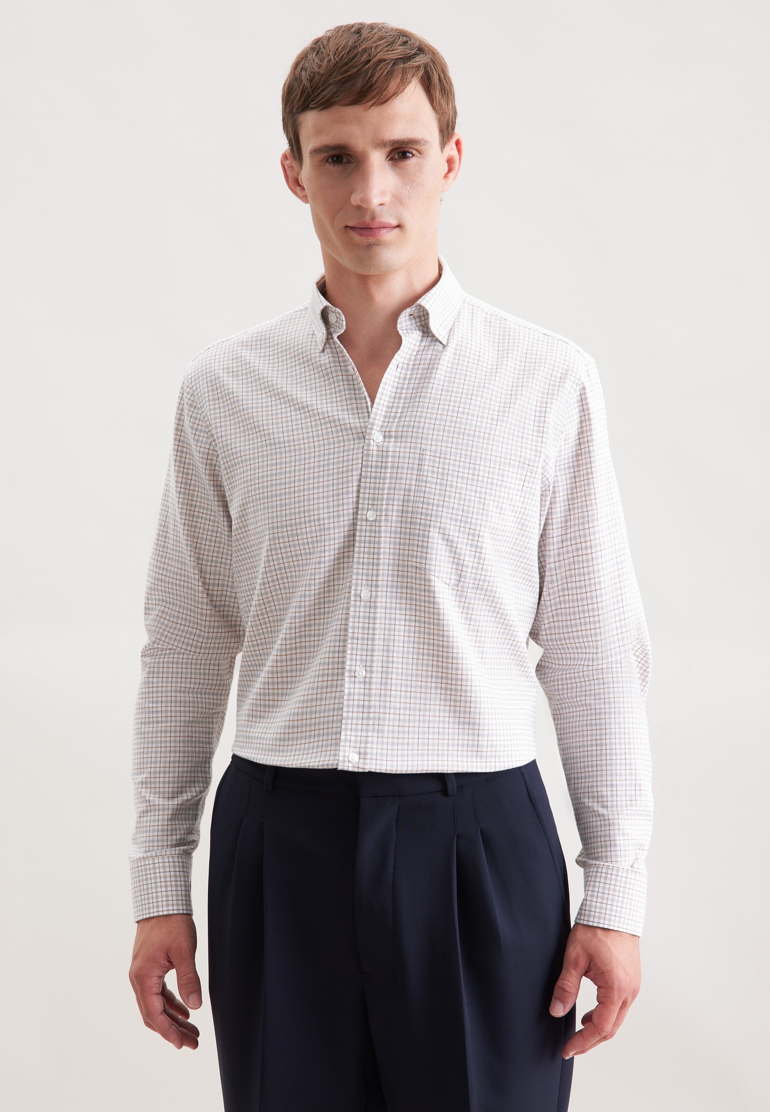 seidensticker Flanellhemd »Schwarze Rose« Regular 1/1 Button-Down-Kragen Karo