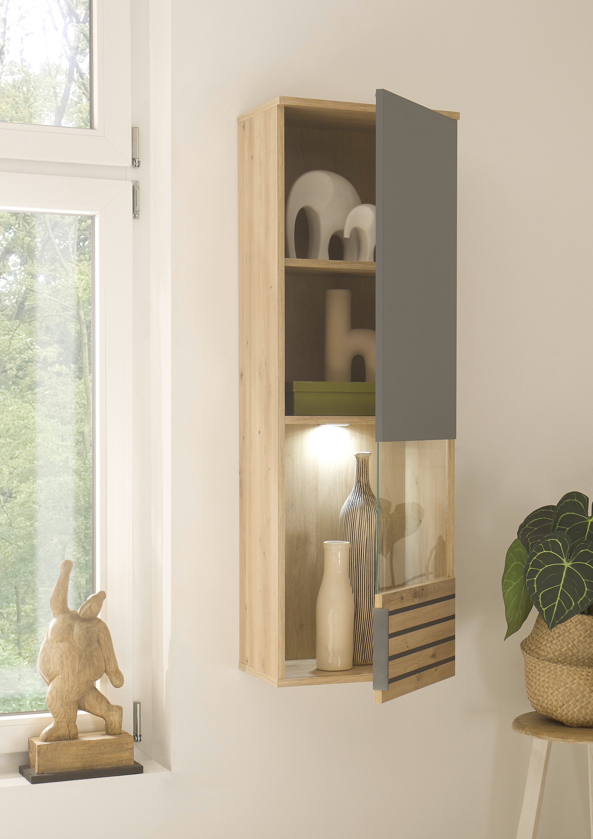 HBZ Vitrine »BZ 5110«, (1 St.), mit LED-Beleuchtung, Hängevitrine wahlweise in grau oder weiß