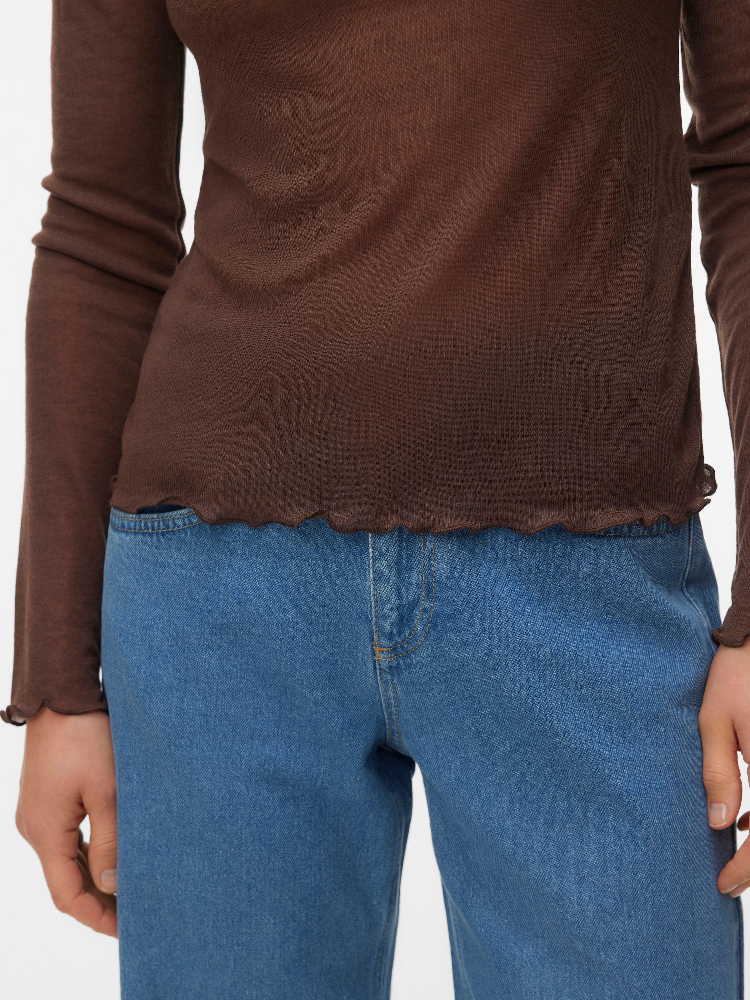 Vero Moda Langarmshirt »VMARIEL LS TOP JRS NOOS« Materialmix, gewellter Saum