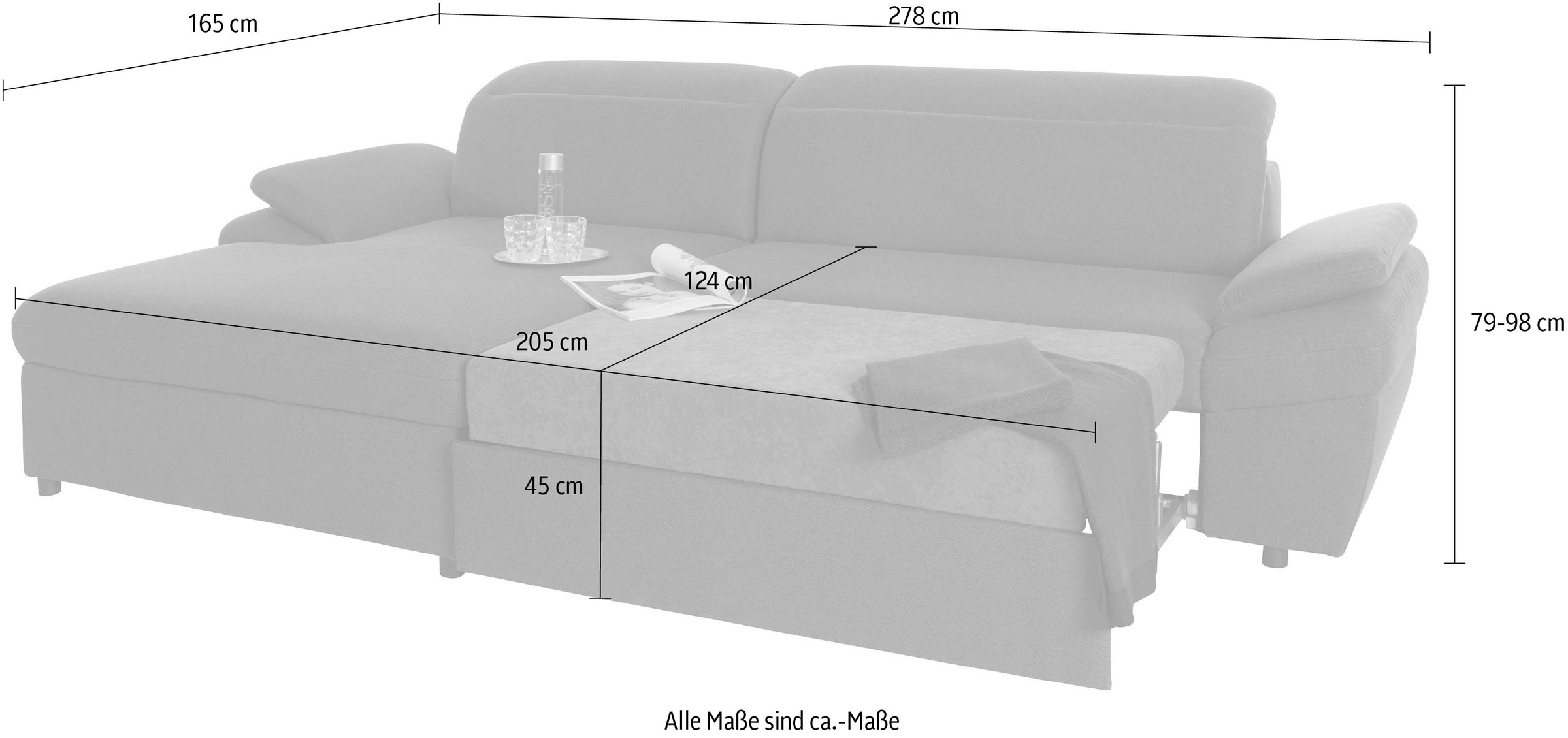 exxpo - sofa fashion Ecksofa »Kyoto, inkl. Kopfteil- und Armteilverstellung, hoher Sitzkomfort«, wahlweise mit Bettfunktion und Bettkasten, hochwertige Bezüge, L-Form