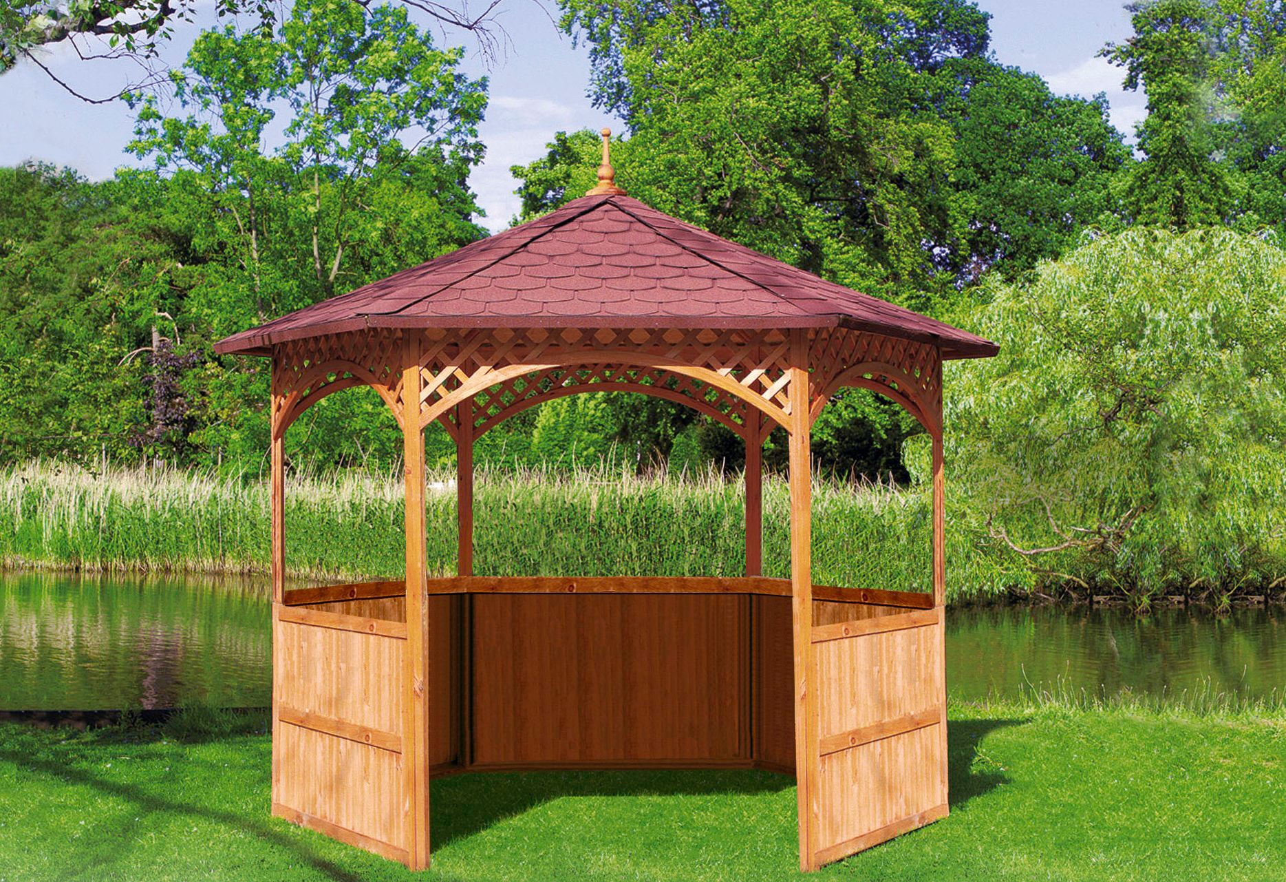 Promadino Holzpavillon »Palma« BxT: 326x326 cm in braun, Größe B/H/T: 326 cm x 280 cm x 326 cm