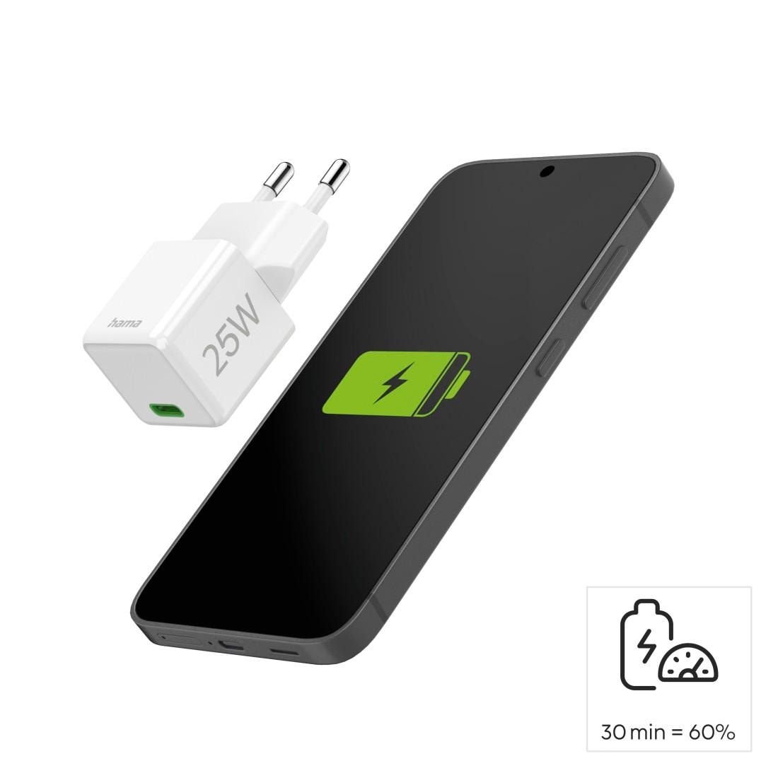 Hama Schnelllade-Gerät »Schnellladegerät (USB-C, PD/QC, extraklein 2,9 x 2,75 x 2,75 cm, 25 W)«, (1 St.)