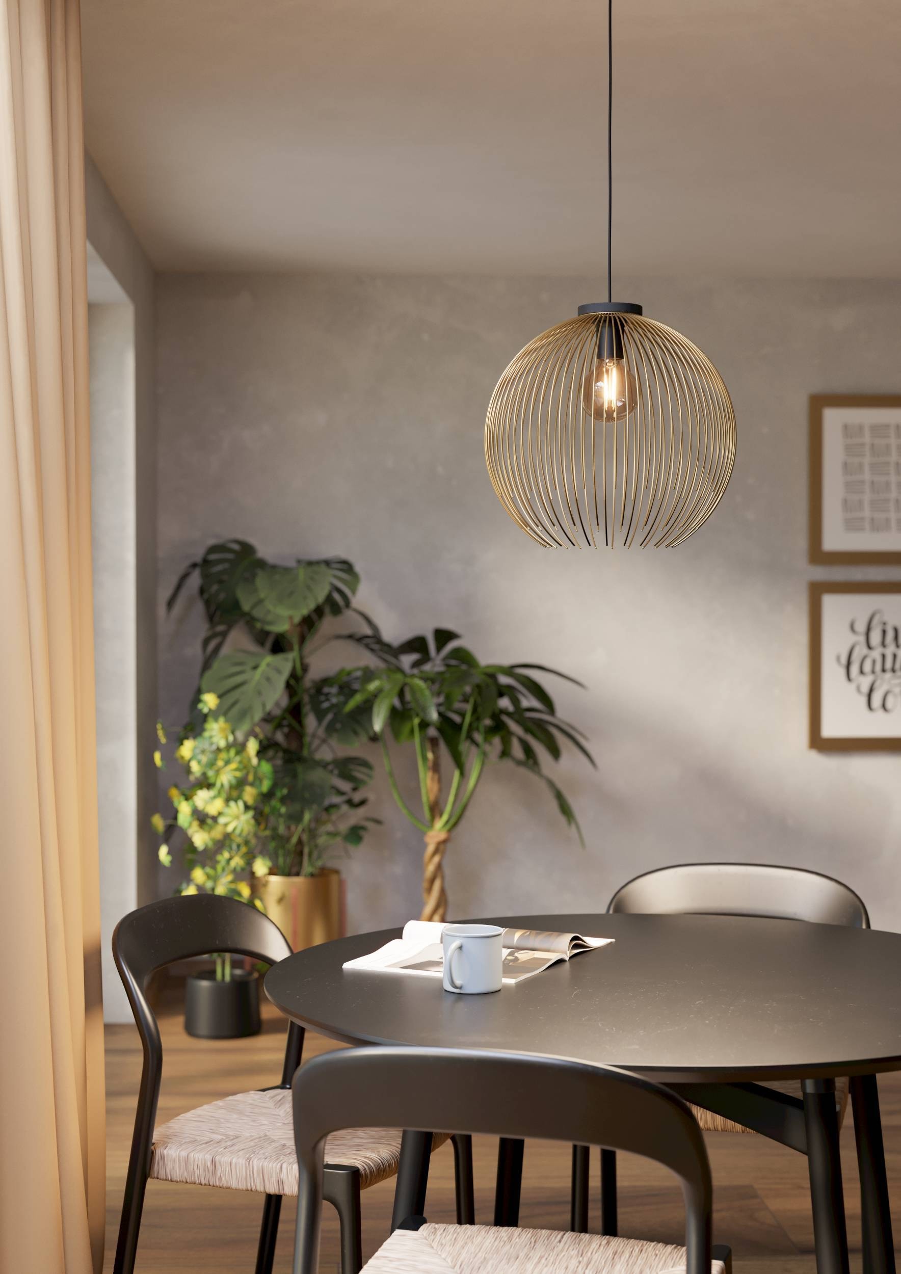 EGLO Hängeleuchte »Venezuela Hängelampe, Pendelleuchte, Esszimmerlampe, Metall, E27« E27 1 Stk. Hängeleuchte - H110 x Ø40 cm - schwarz, gold - 1X40W exkl.