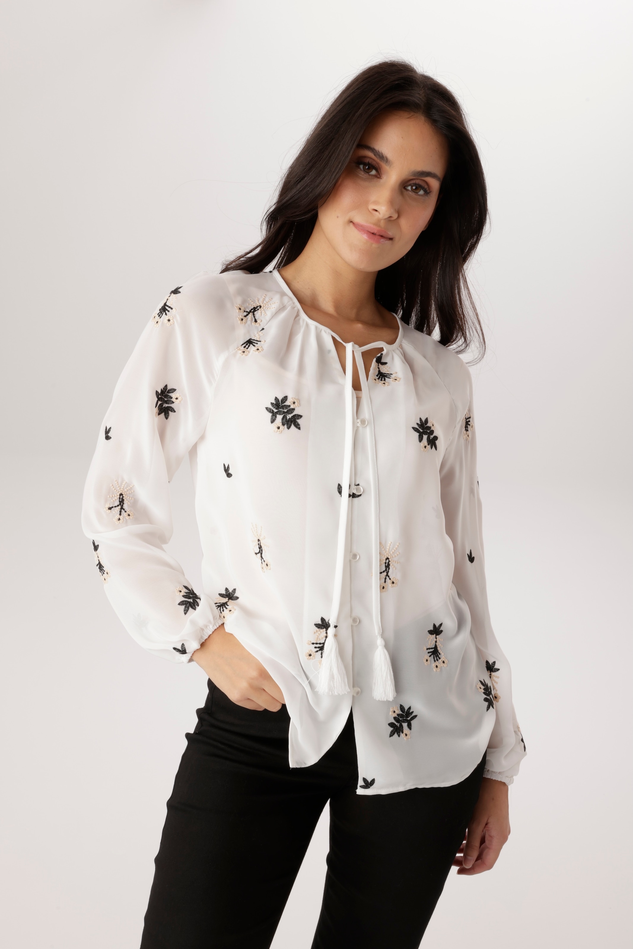 Aniston SELECTED Chiffonbluse mit modischer Blumenstickerei - NEUE KOLLEKTION