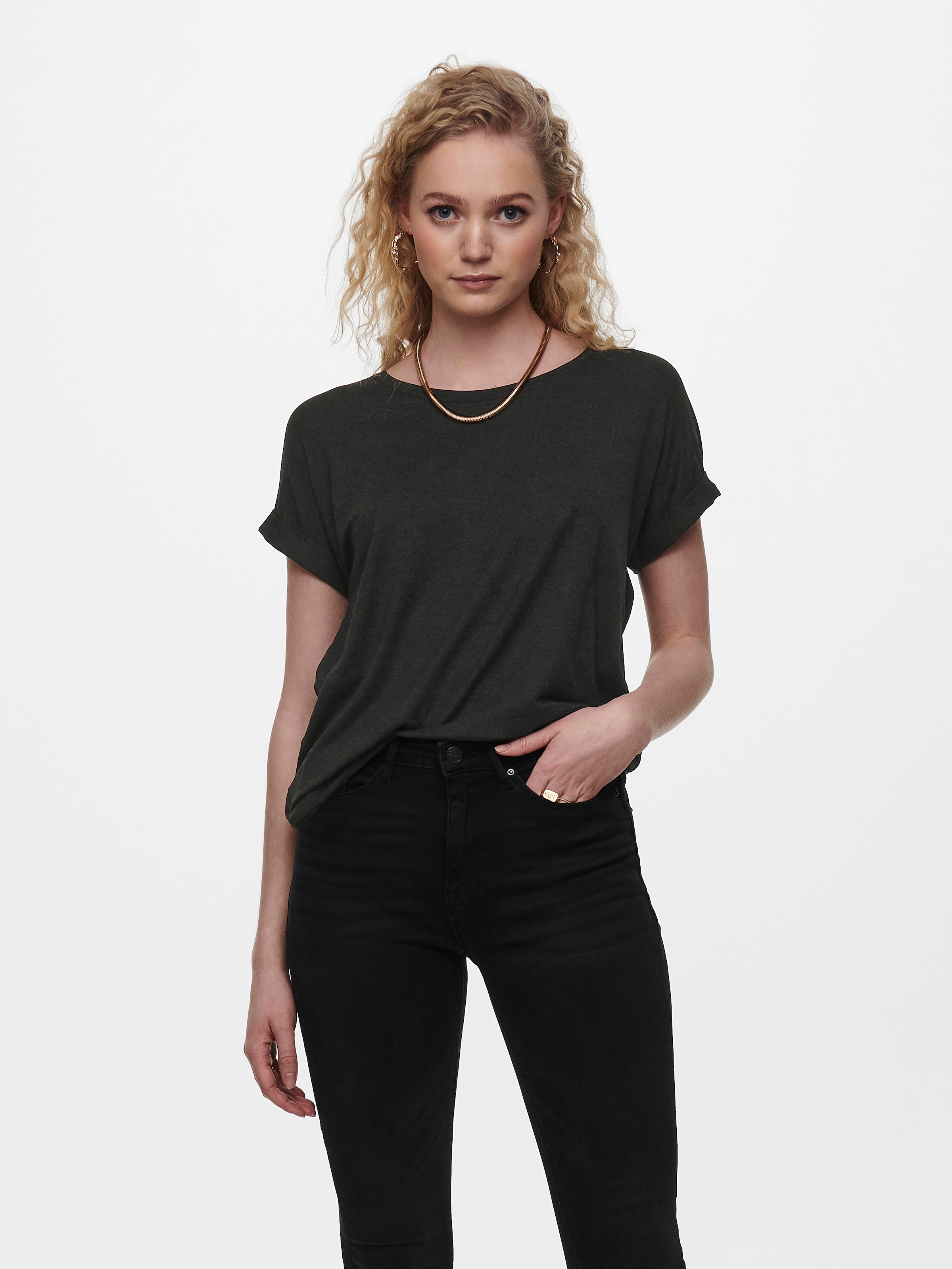 ONLY T-Shirt »ONLMOSTER – T-Shirt mit melierter Optik und elastischem Material«, meliert, casual, lässig geschnitten, Viskosemischung, Rundhals