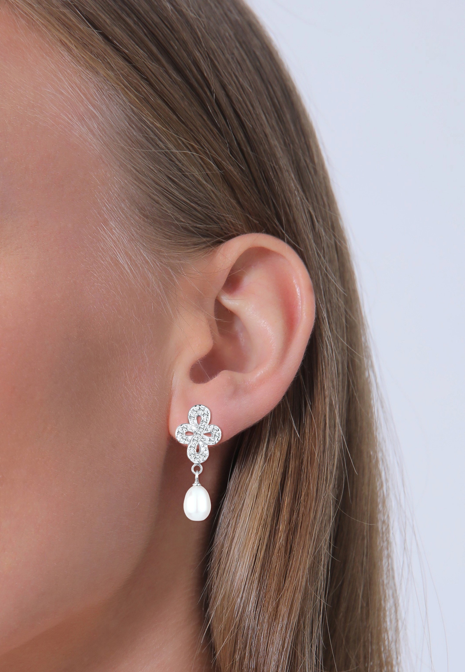 Elli Premium Paar Ohrhänger »Ohrringe Infinity Glas Kristalle Weiß 925 Sterling Silber«