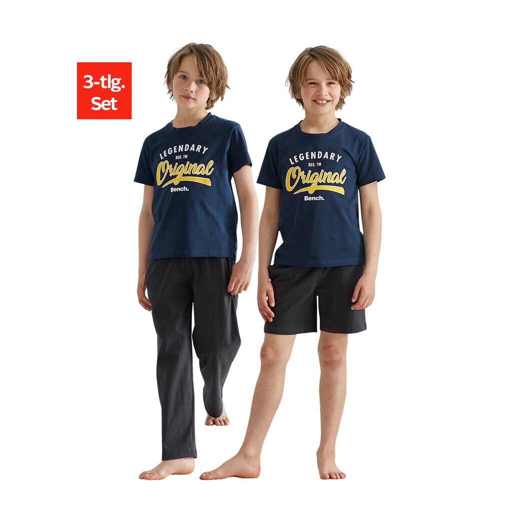 Bench. Pyjama, (Set, 3 tlg.), Sommer T-Shirt mit Shorts und langer Hose