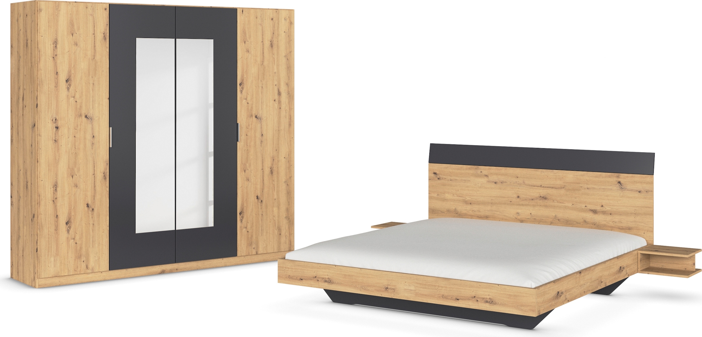 Rauch Schlafzimmer-Set »Monza« mit Drehtürenschrank Breite 226 cm, Bettanlage in 2 Breiten in grau