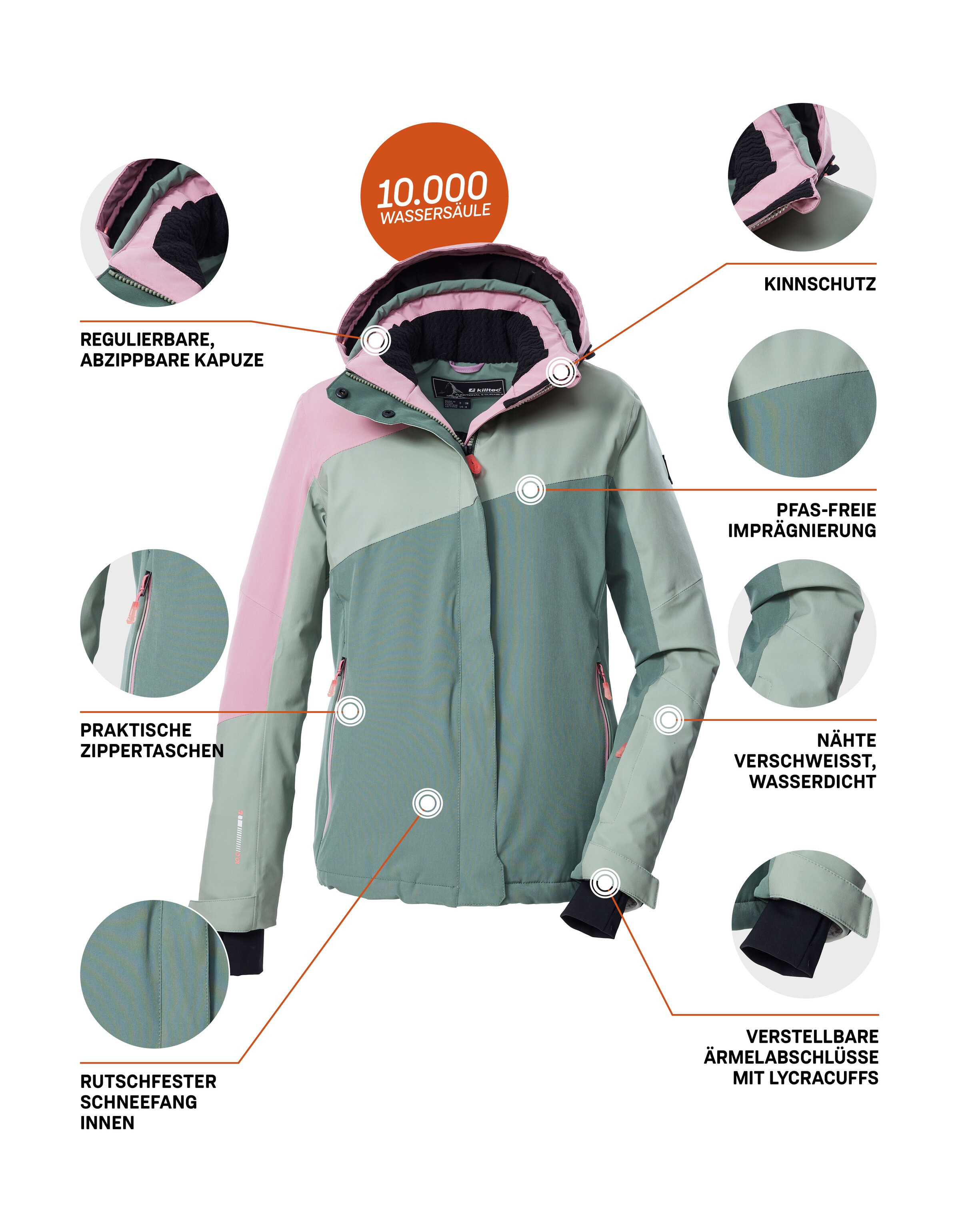 Killtec Skijacke »KSW 26 WMN SKI JCKT« Wind- und wasserdicht, atmungsaktiv, Colourblock-Design, PFAs-frei