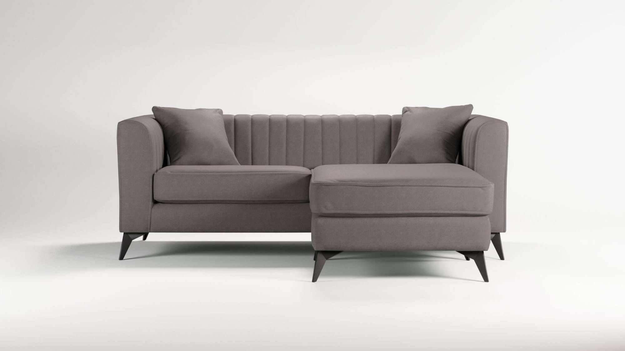 Places of Style Ecksofa »MATTHEW L-Form ideal für kleine Räume, Maße B/T/H: 201/162/74 cm«, elegantes Designsofa, feine Steppung im Rücken, incl. Zierkissen