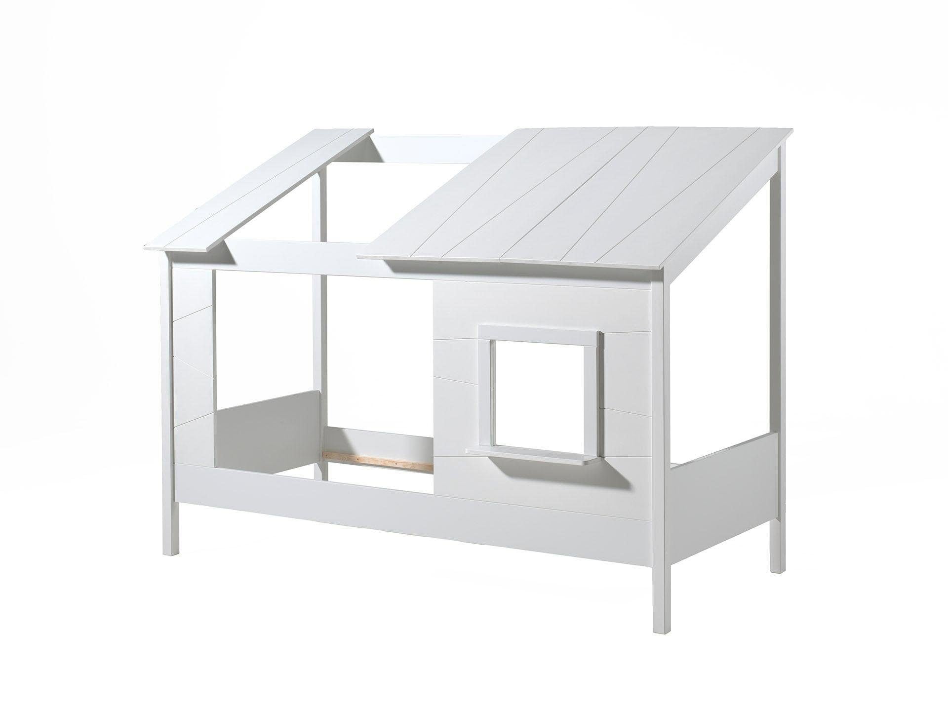 Vipack Kinderbett »Hausbett, aus MDF und Massivholz weiß lackiert, inkl. Fenster vorne«, (B/H/T ca. 214x158,5x105cm, seitl. und hinten offen), wahlweise mit oder ohne Bettschublade auf Rollen