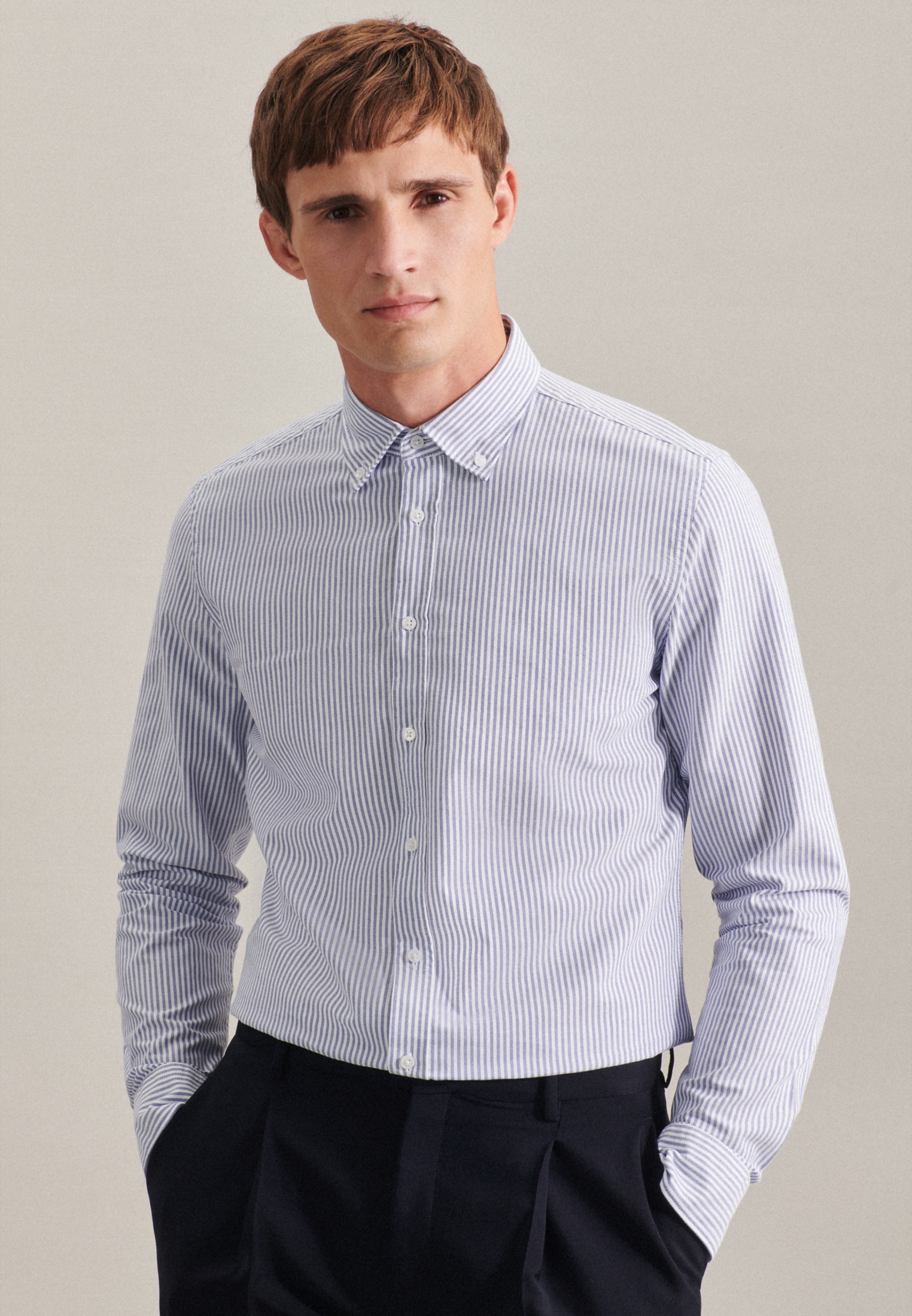 seidensticker Businesshemd »Slim«, Slim Langarm Button-Down-Kragen Streifen