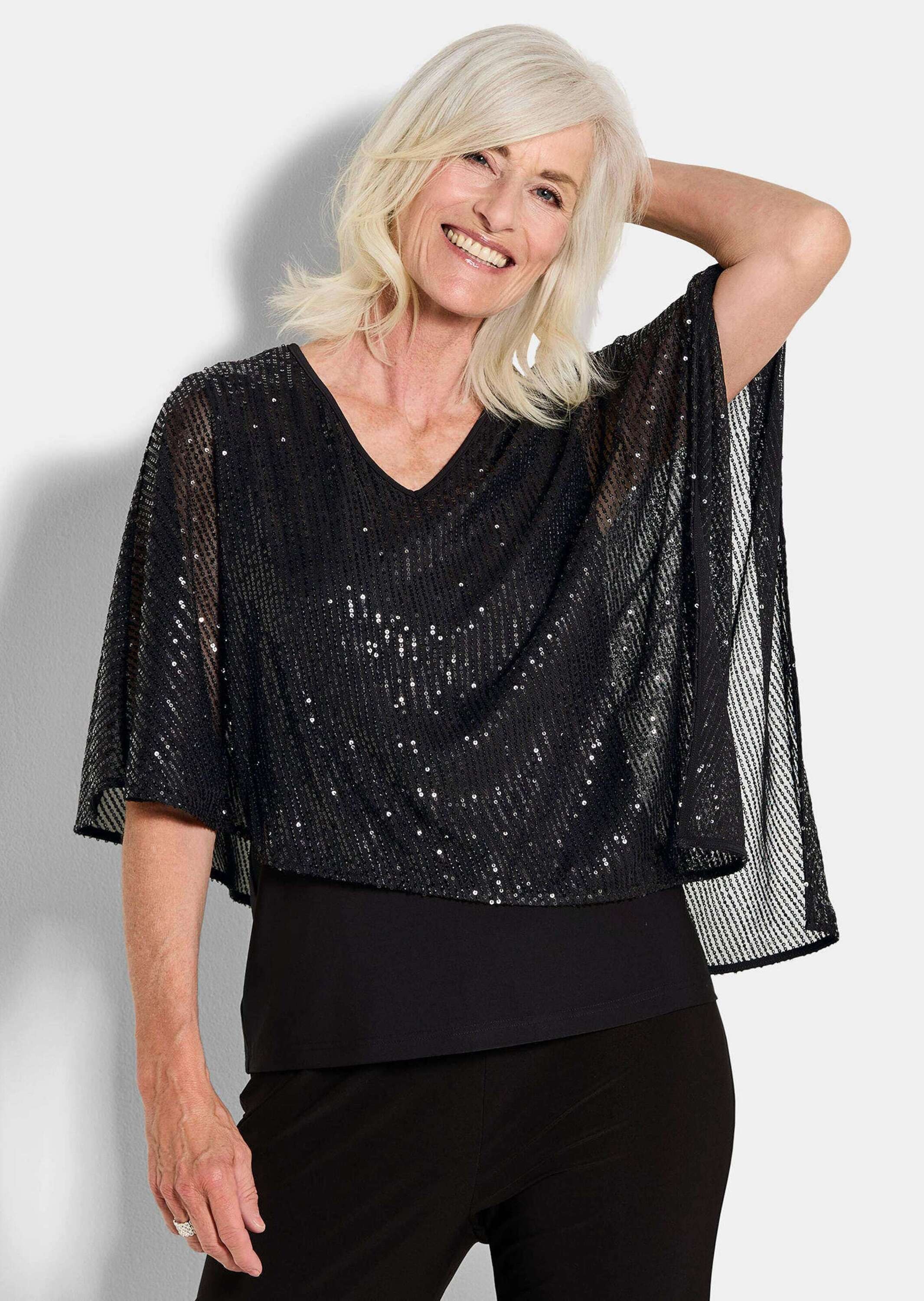 GOLDNER Kurzarmshirt »Shirt mit Pailletten«