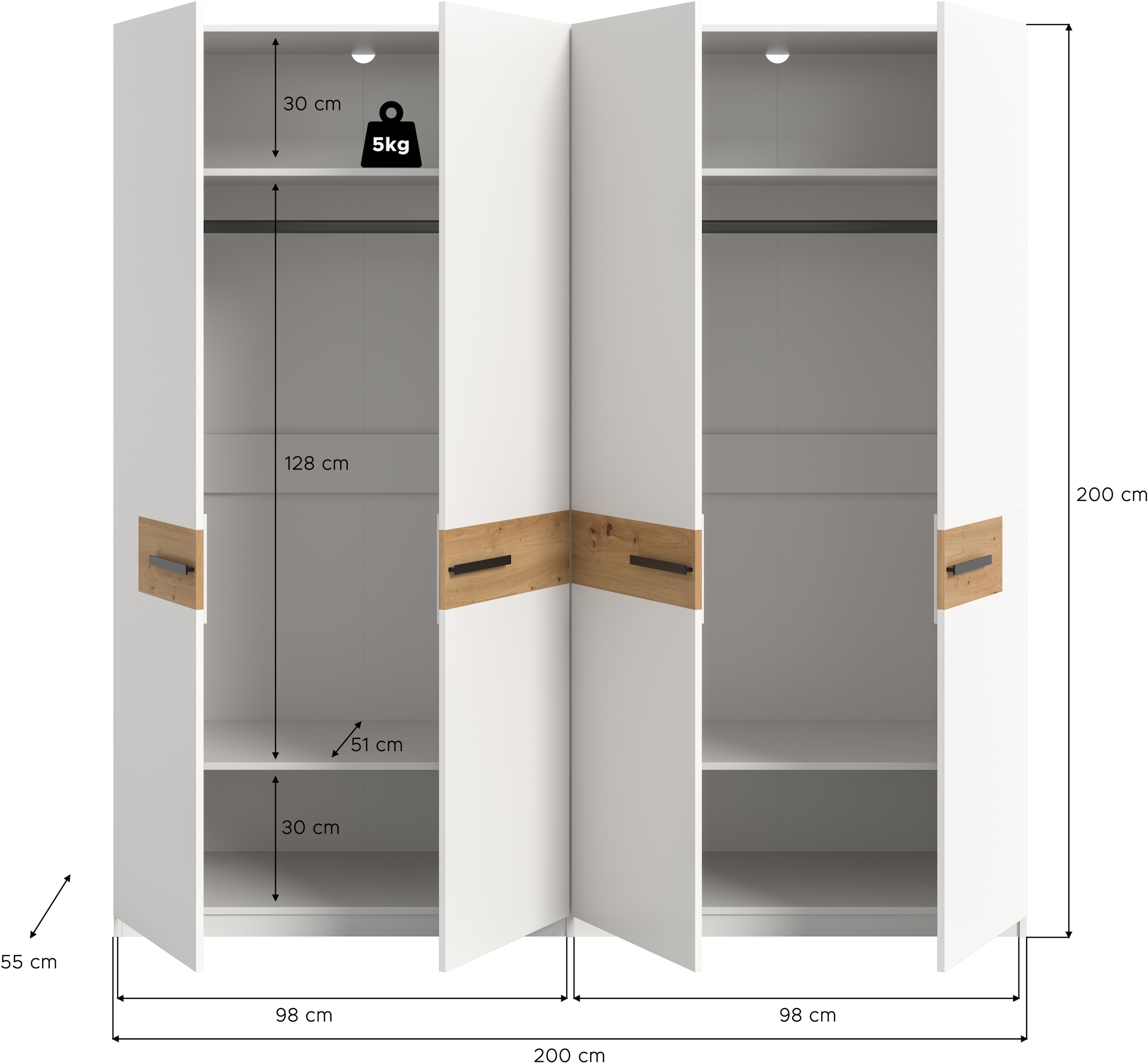 Home affaire Kleiderschrank »NIEL« BxH: 200x200 cm, 2 Kleiderstangen, 4 Einlegeböden, 1 Stk. tlg. Kleiderschrank, Schrank, Schlafzimmer, Jugendzimmer