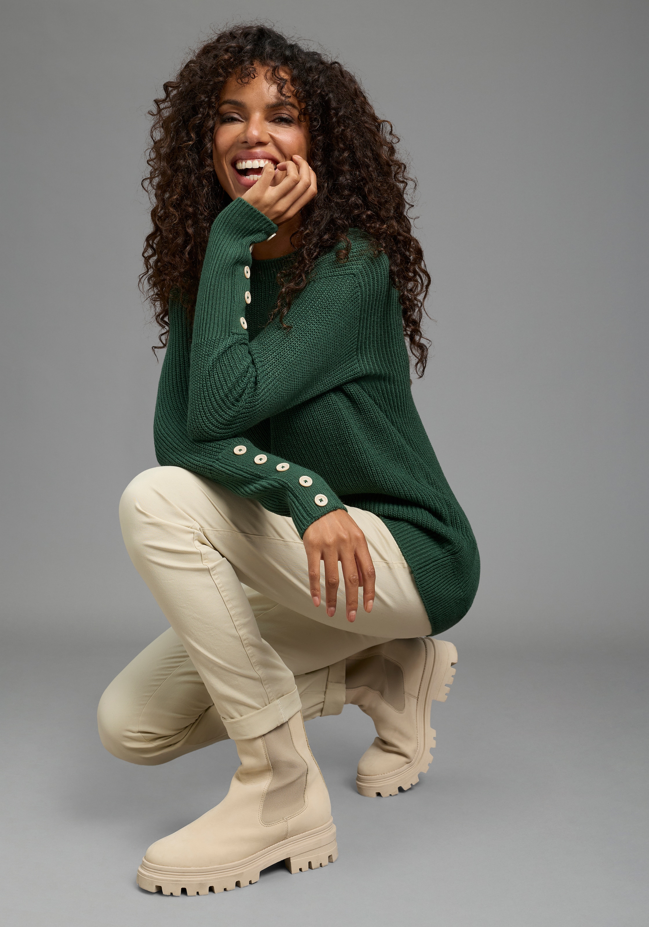 Laura Scott Strickpullover Übergangspullover aus Grobstrick, mit Zierknöpfen